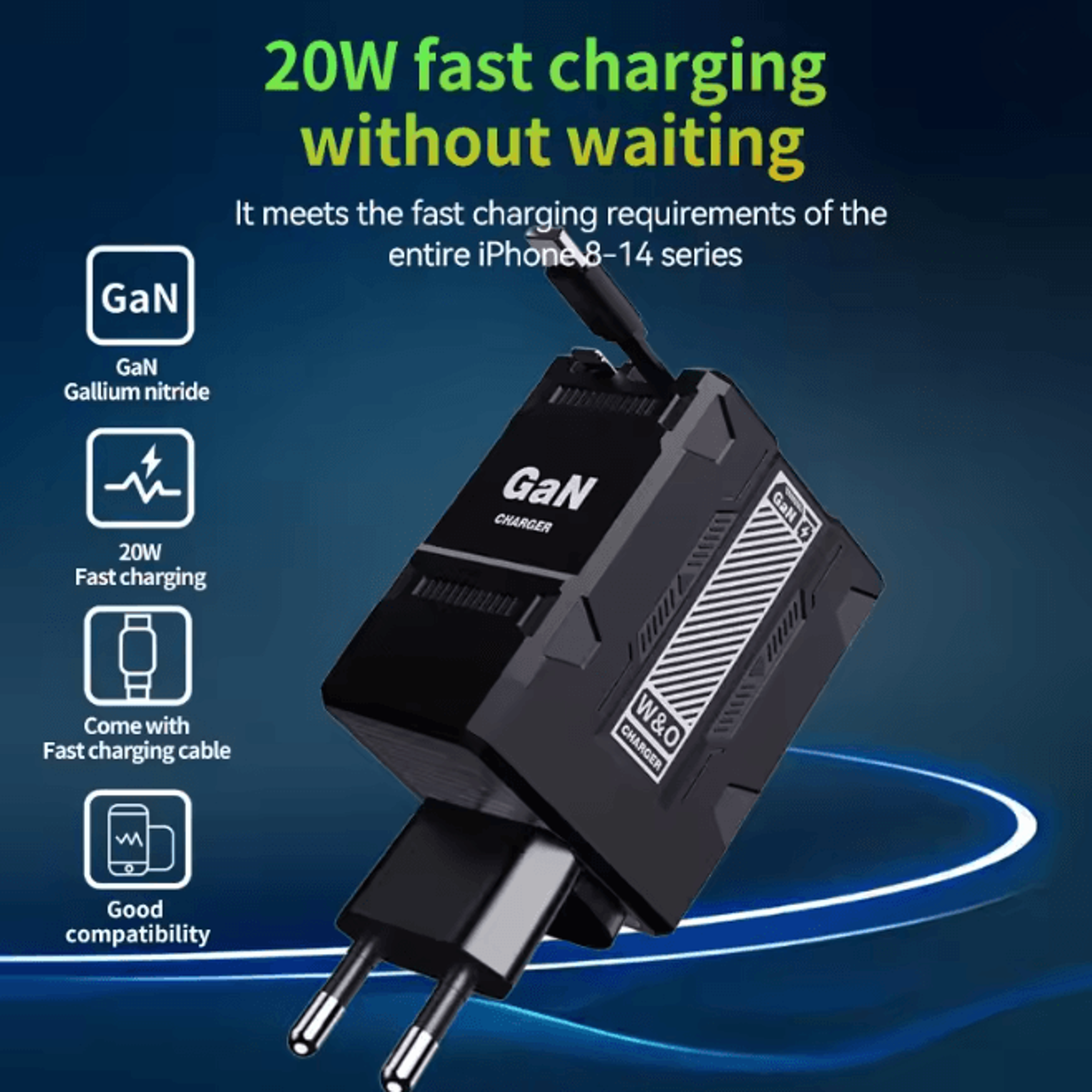 gan 20w fast charger usb c wall charger compact power adapter
