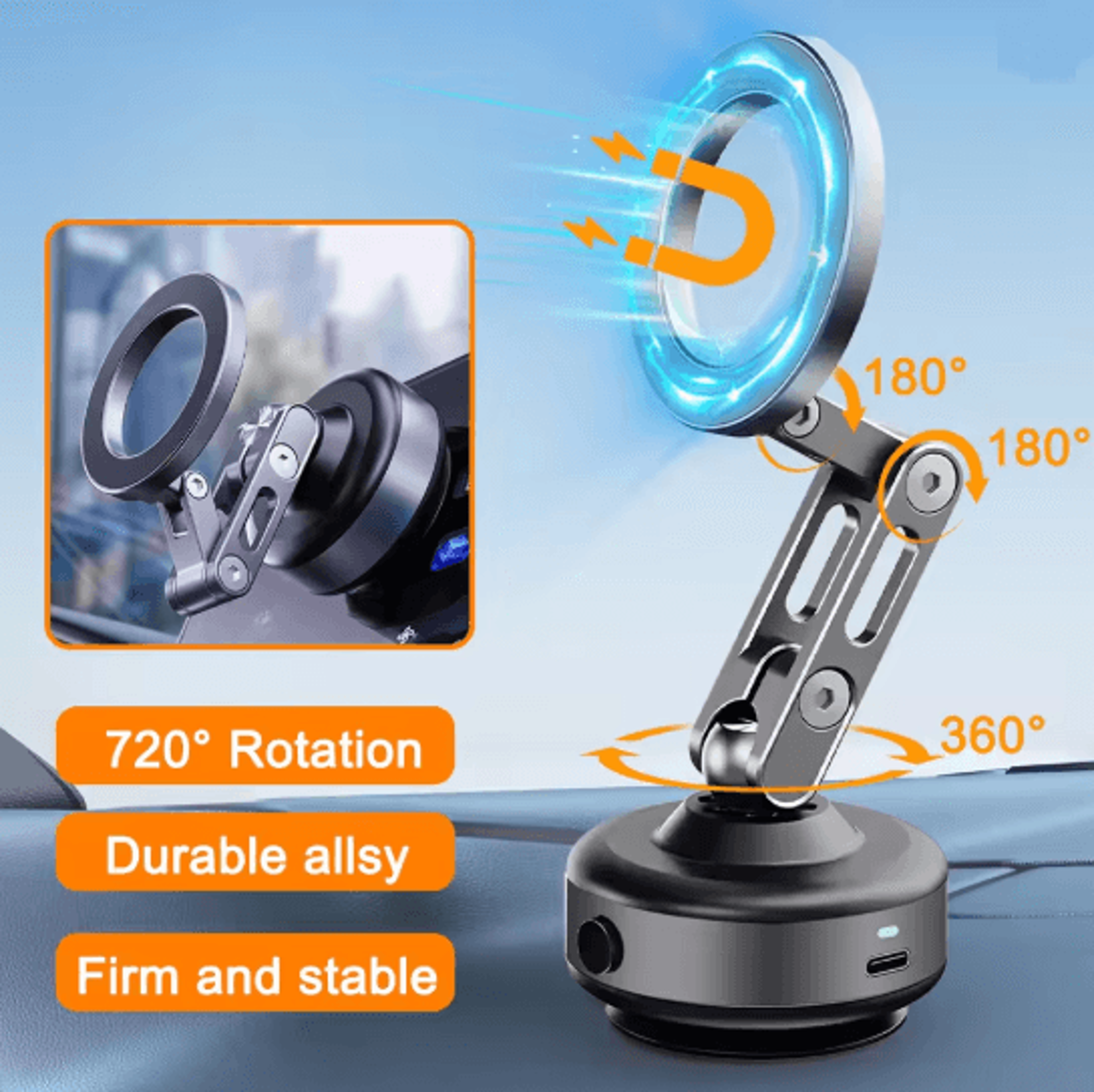 Magnetic Phone Holder Vacuum Suction Rotating Stand for Car and Home Use
