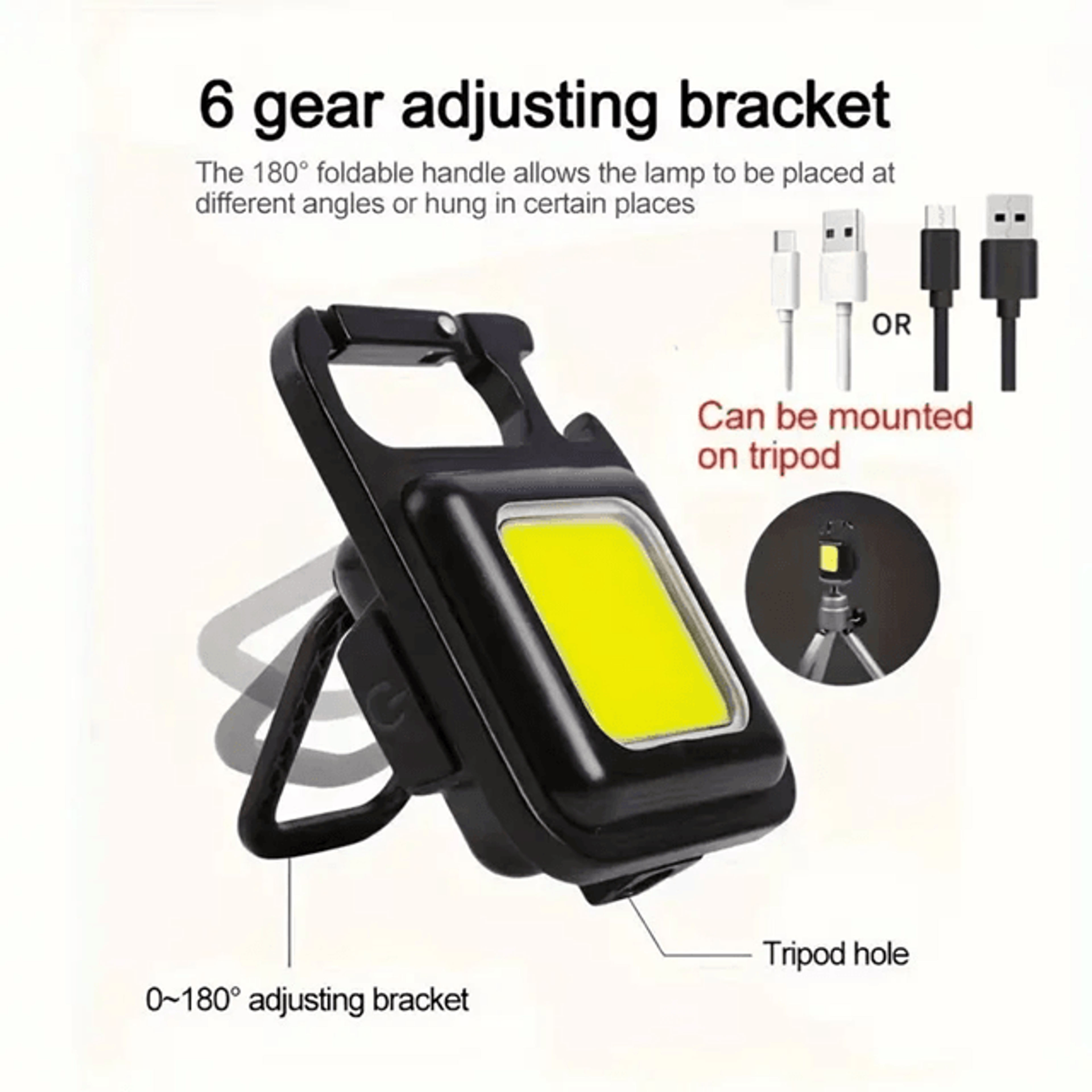 Mini LED Flashlight Keychain USB Rechargeable COB Work Light