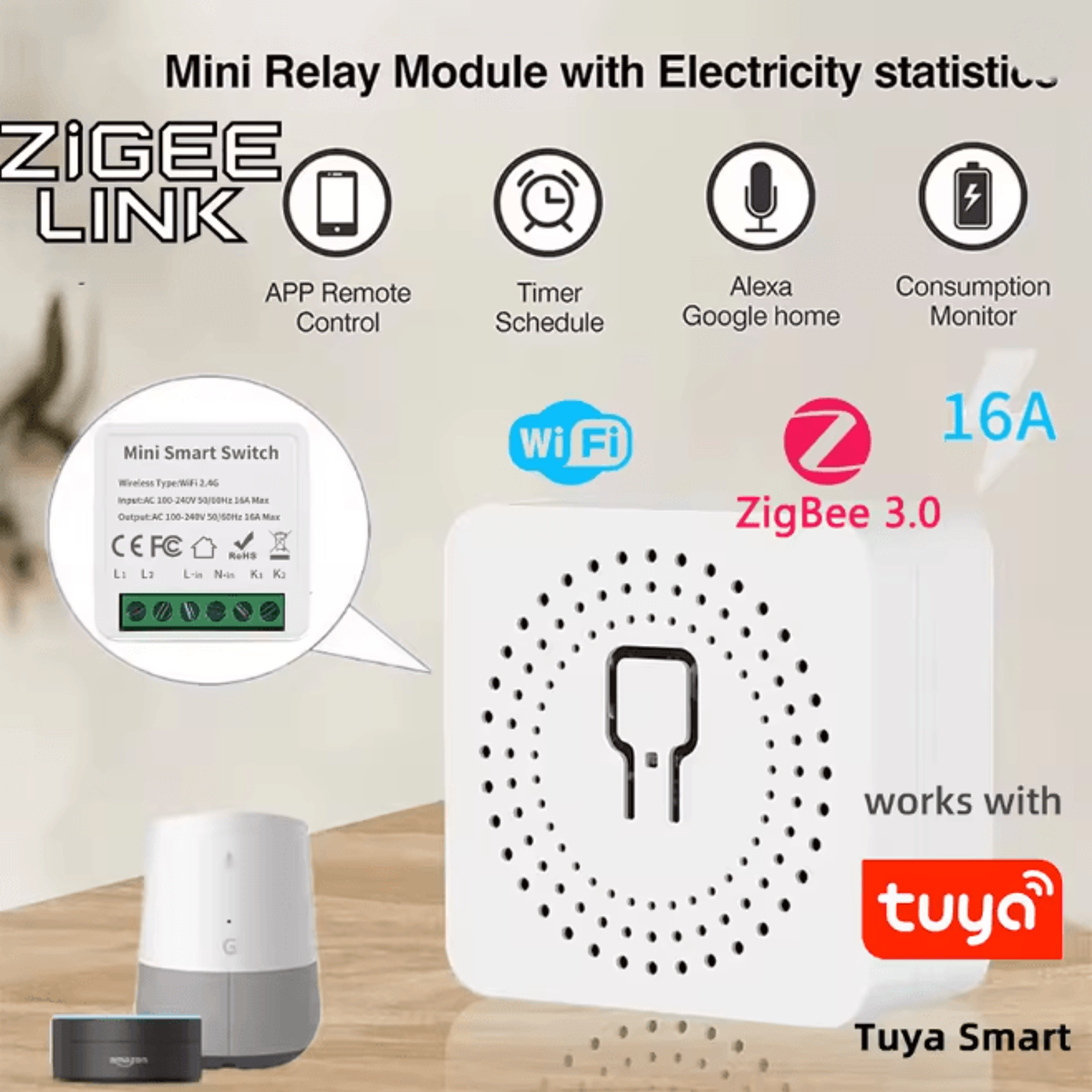 Smart Wifi Zigbee 3 Power Switch with Timer Voice Control and Automation