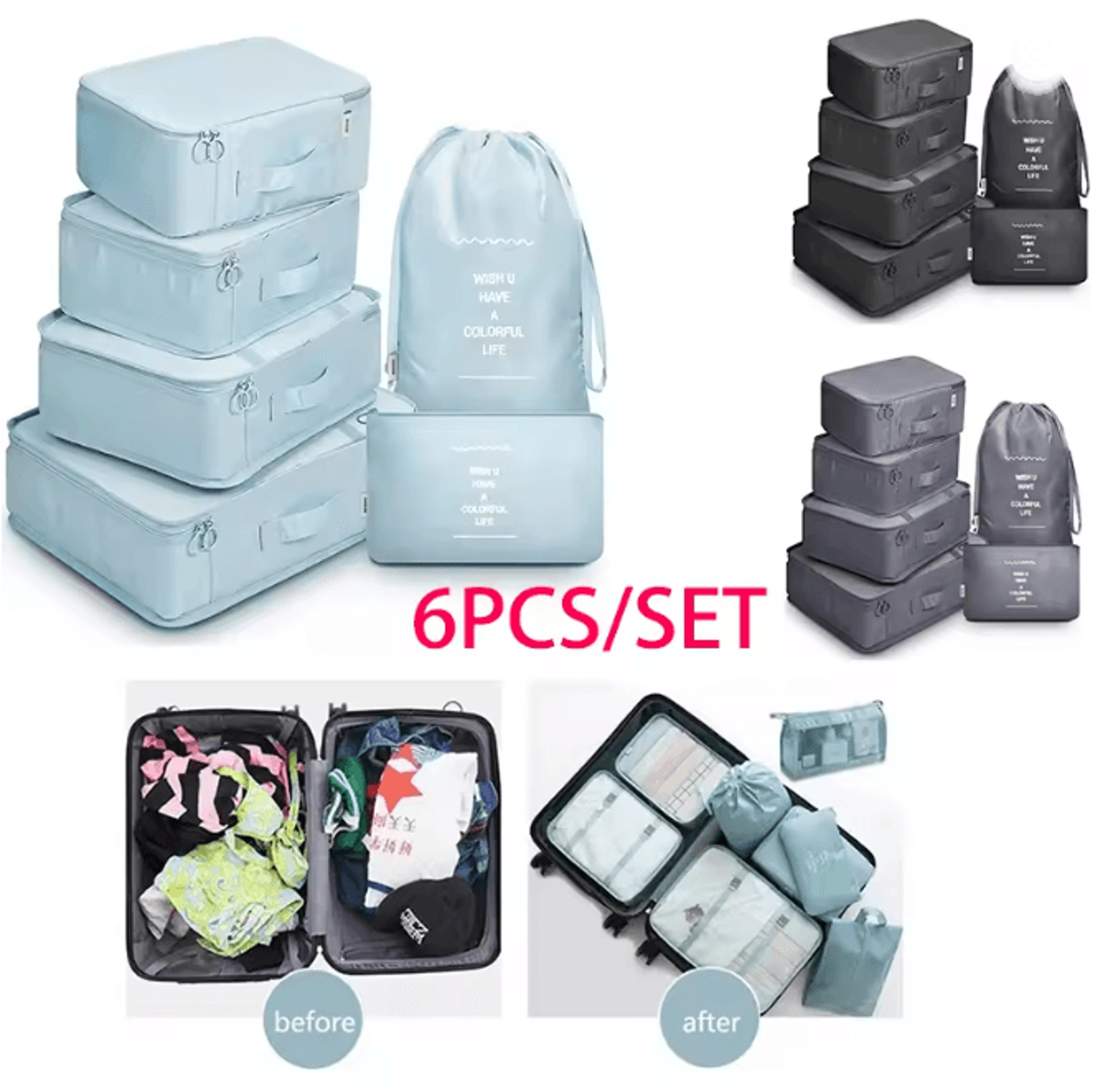 6 piece travel packing cubes luggage organizer set