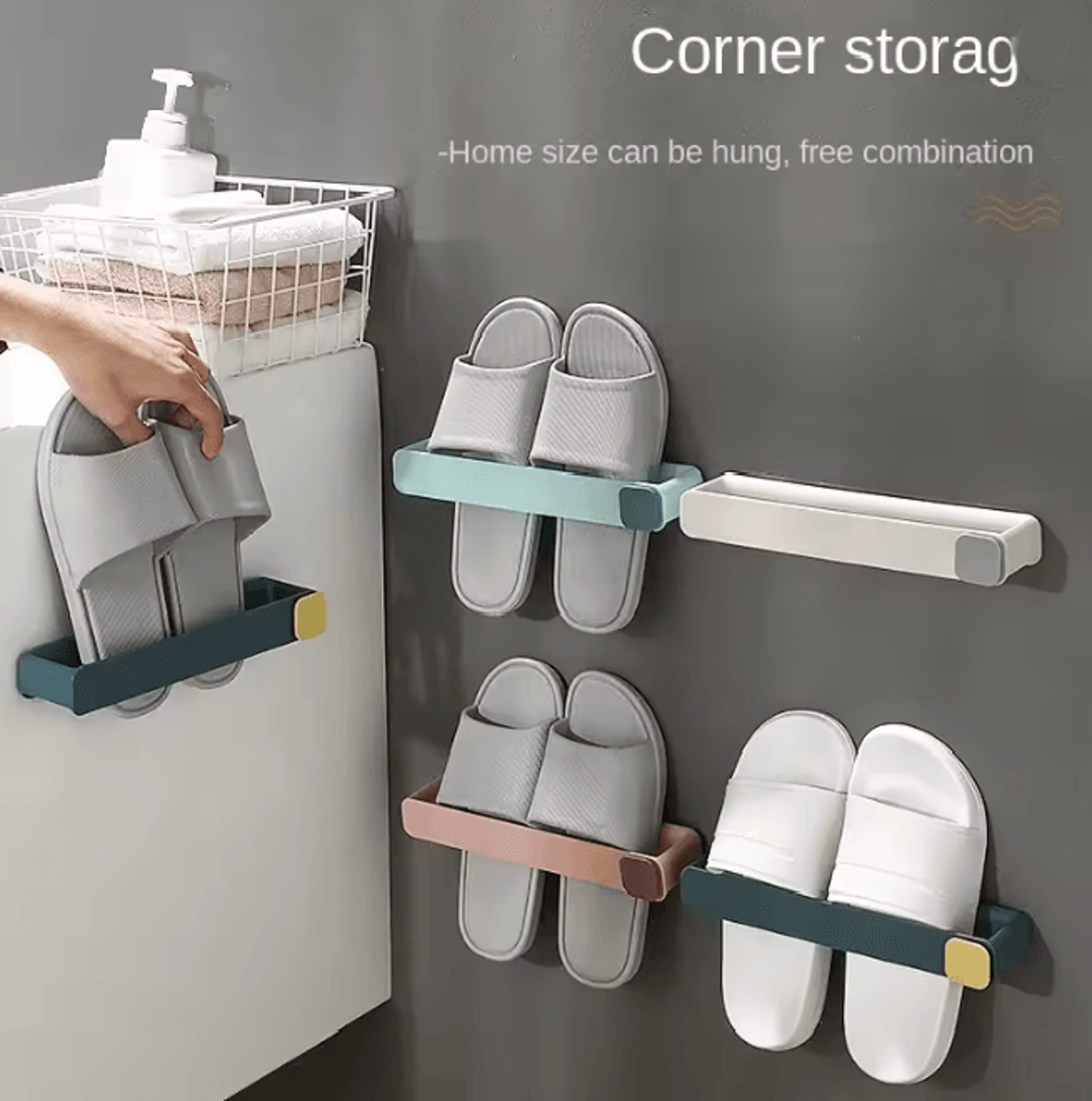 no punch bathroom slipper shelf wall mounted shoe rack