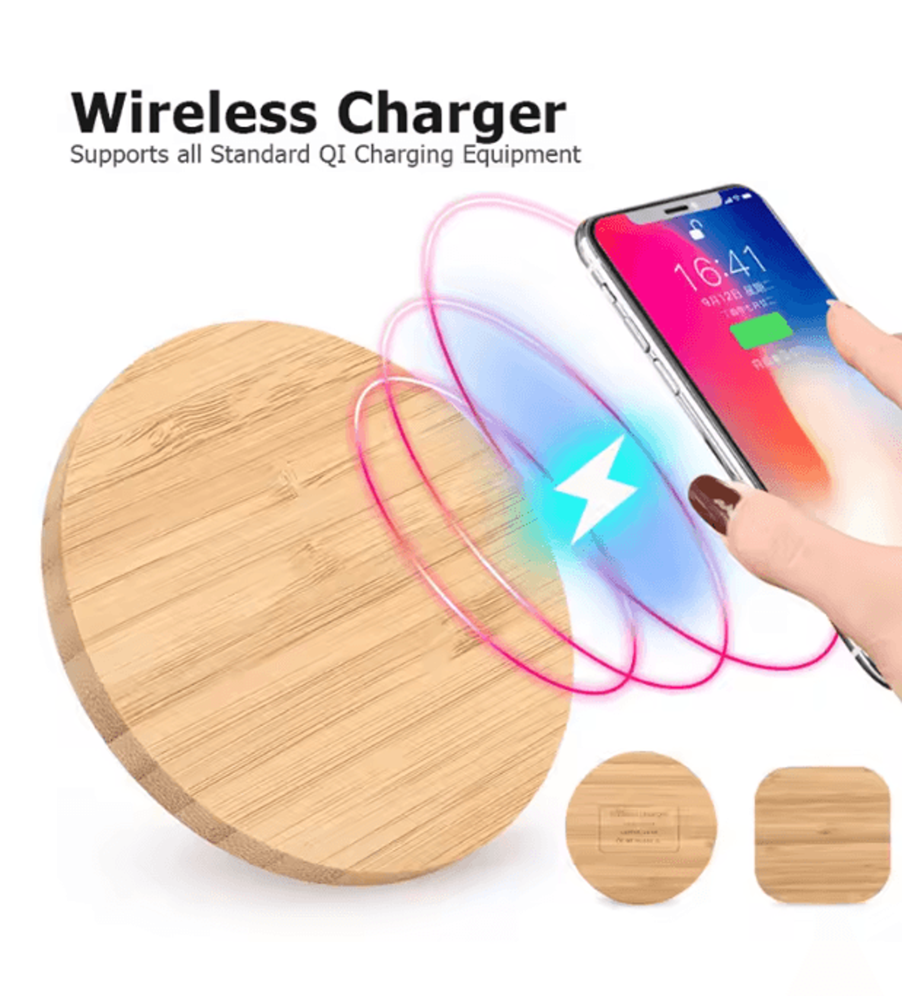 bamboo wireless charger fast charging pad 15w qi compatible