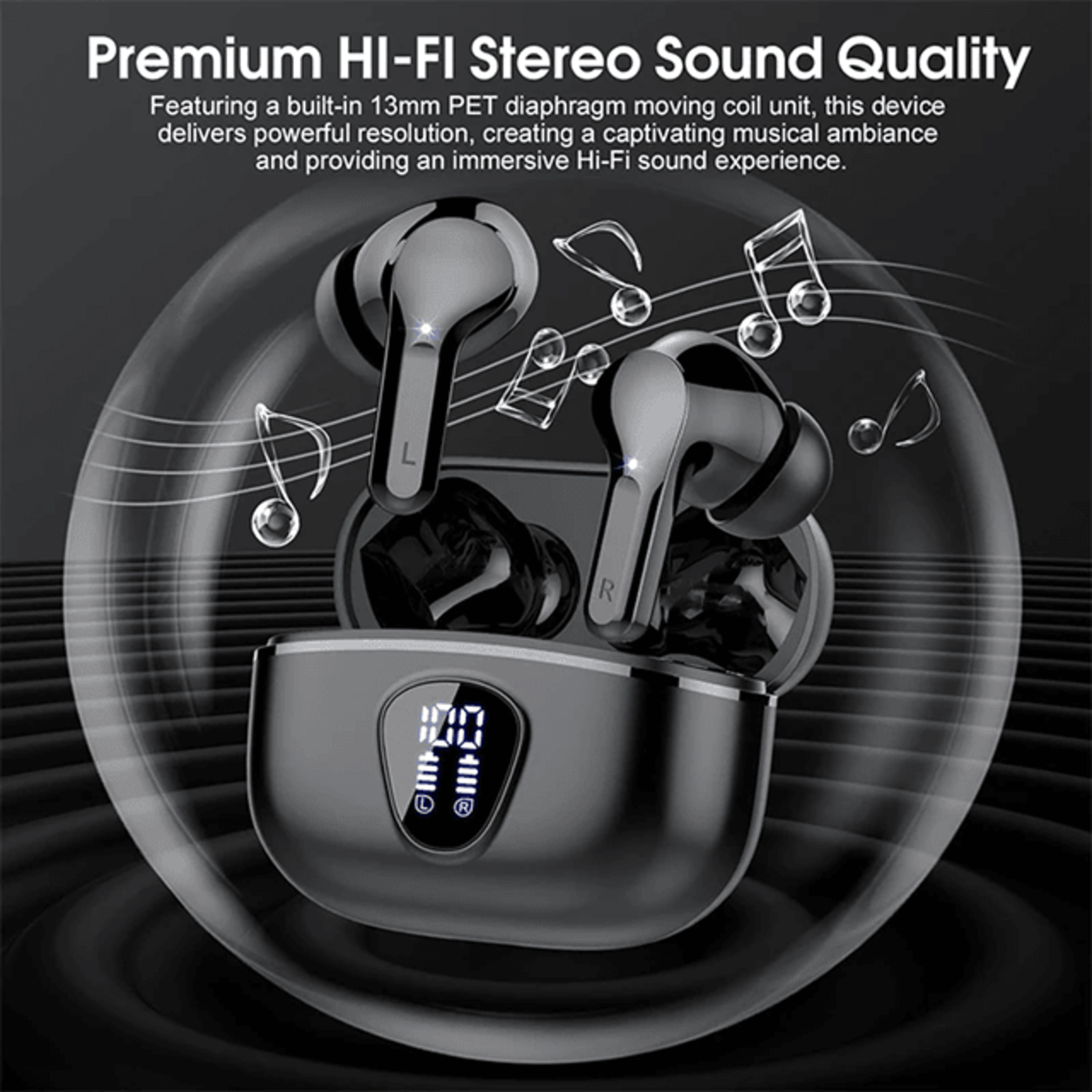 uyuxio wireless earbuds bluetooth 53 hifi stereo with led display noise cancelling mic