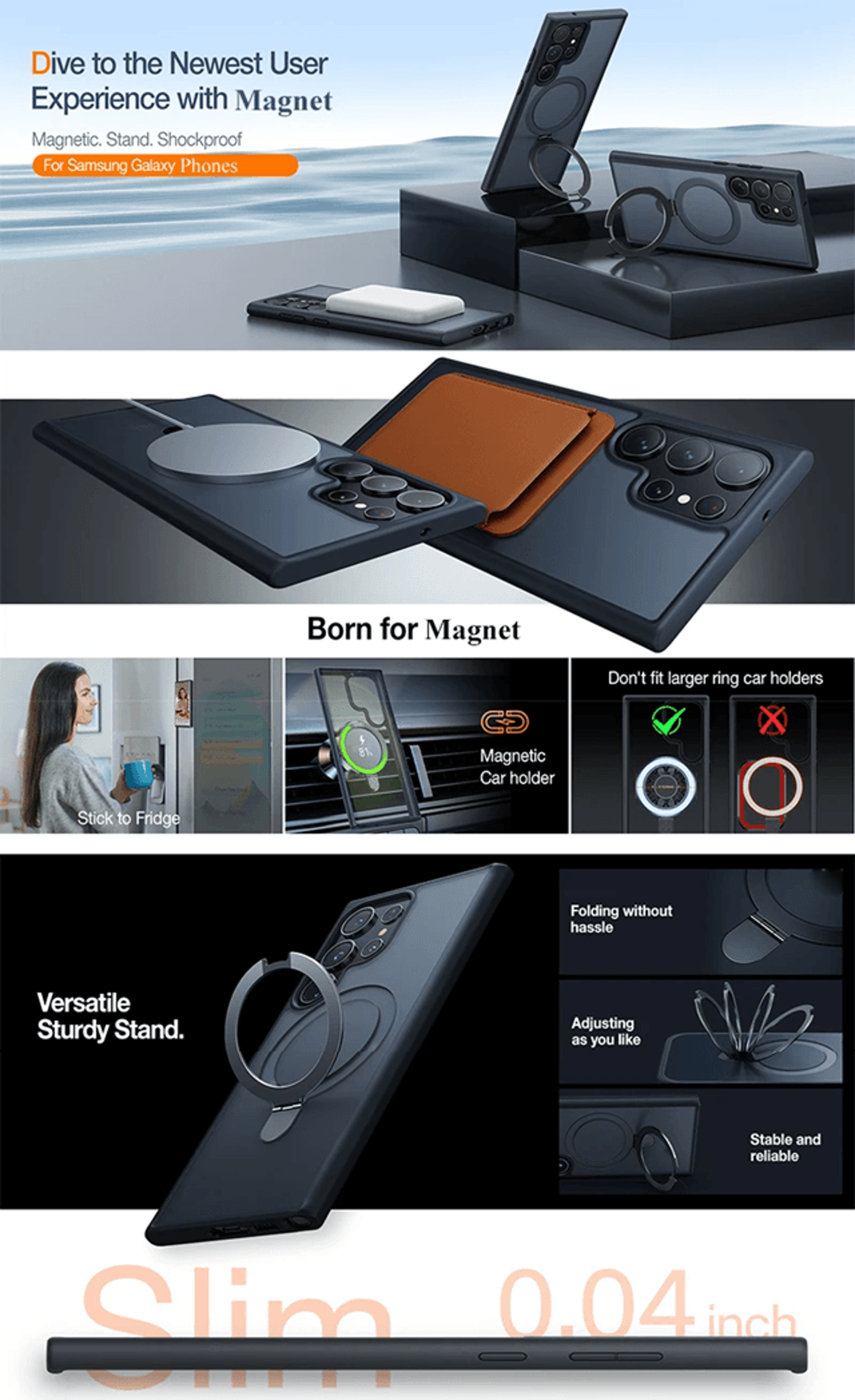 magnetic ring kickstand phone case for samsung galaxy translucent protective cover
