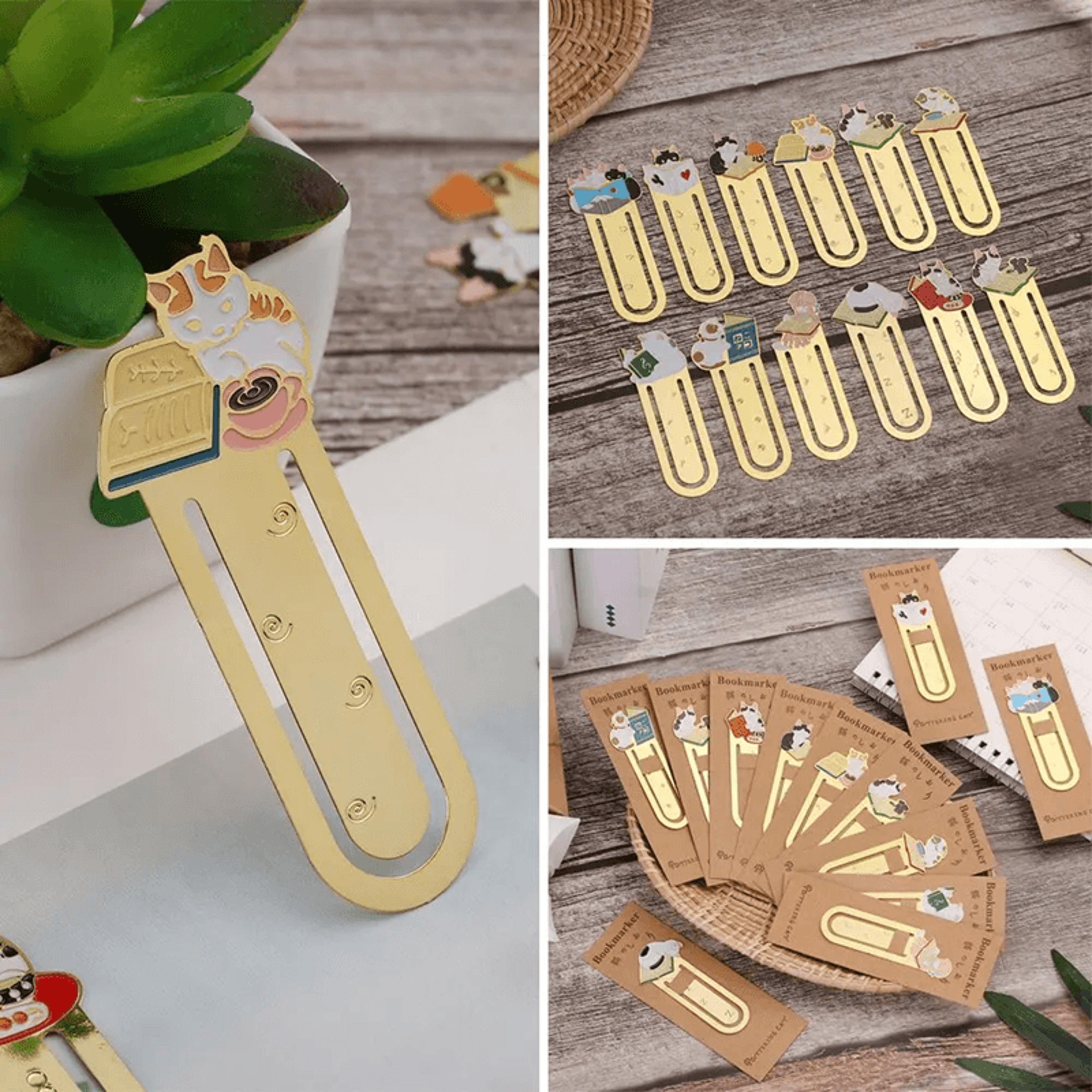 gold plated cat bookmark folder clip cute reading label