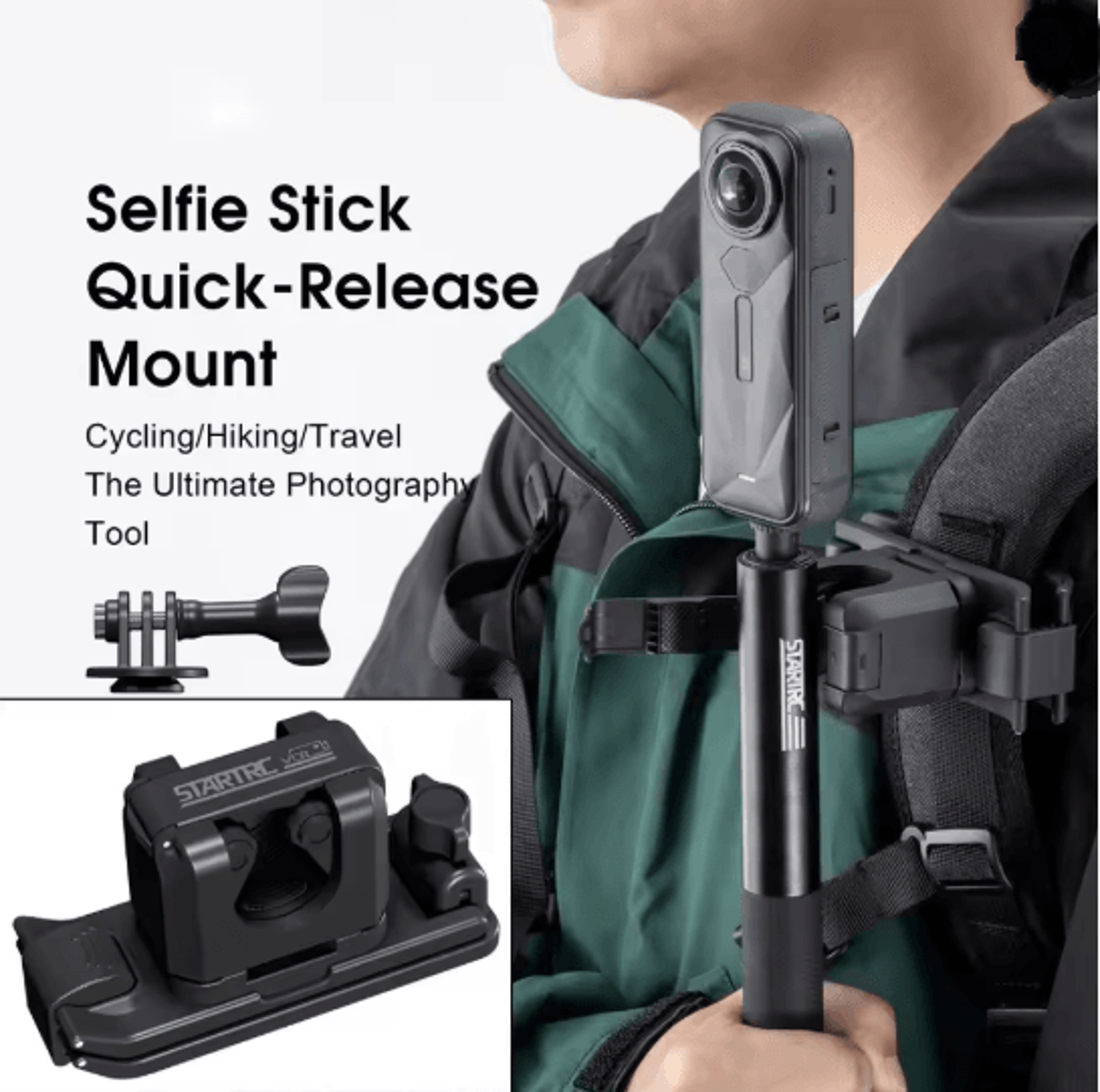 Quick Release Selfie Stick Holster Hands Free Camera Holder for Backpack and Belt
