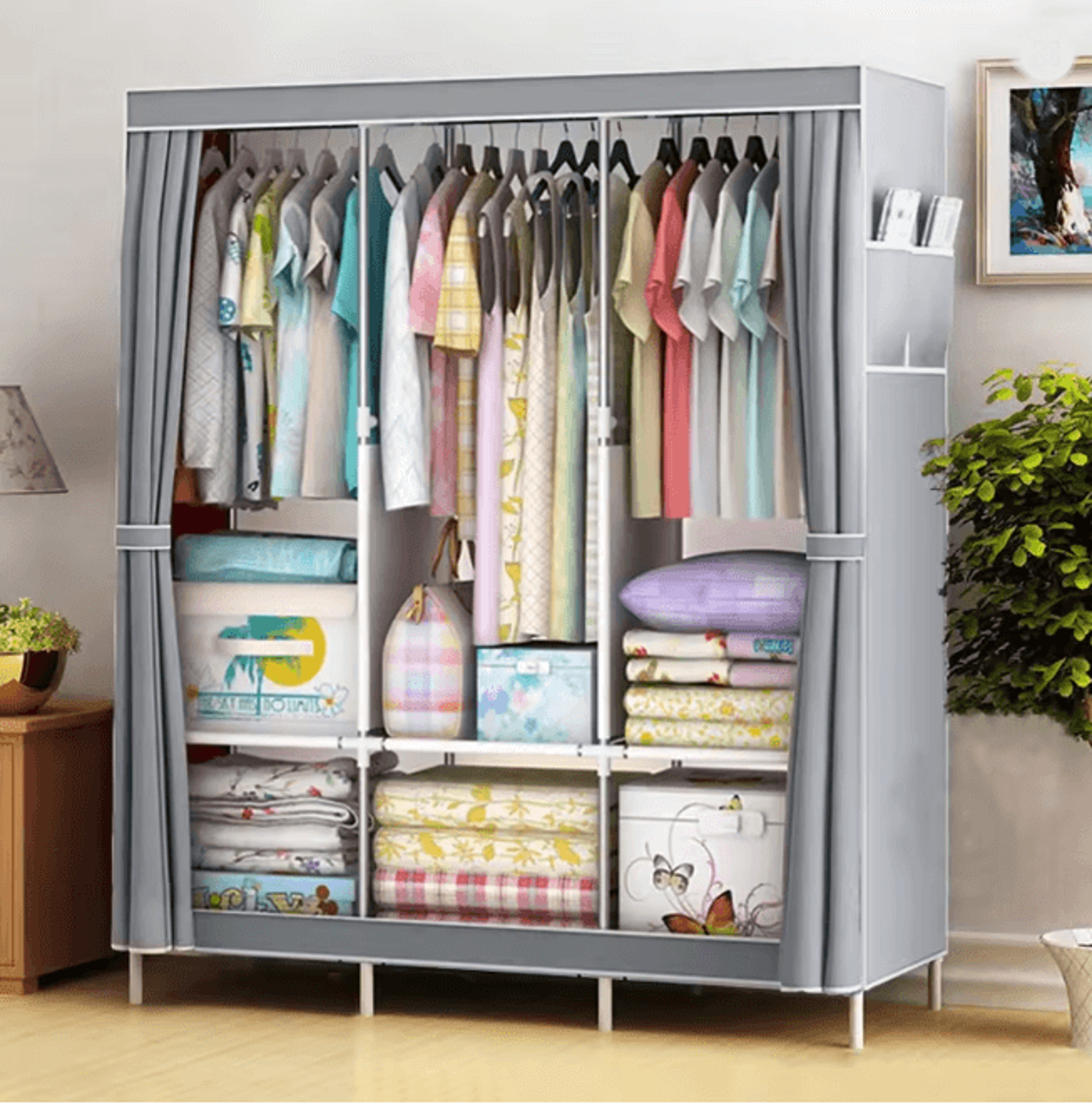 portable closet wardrobe organizer storage rack with fabric cover