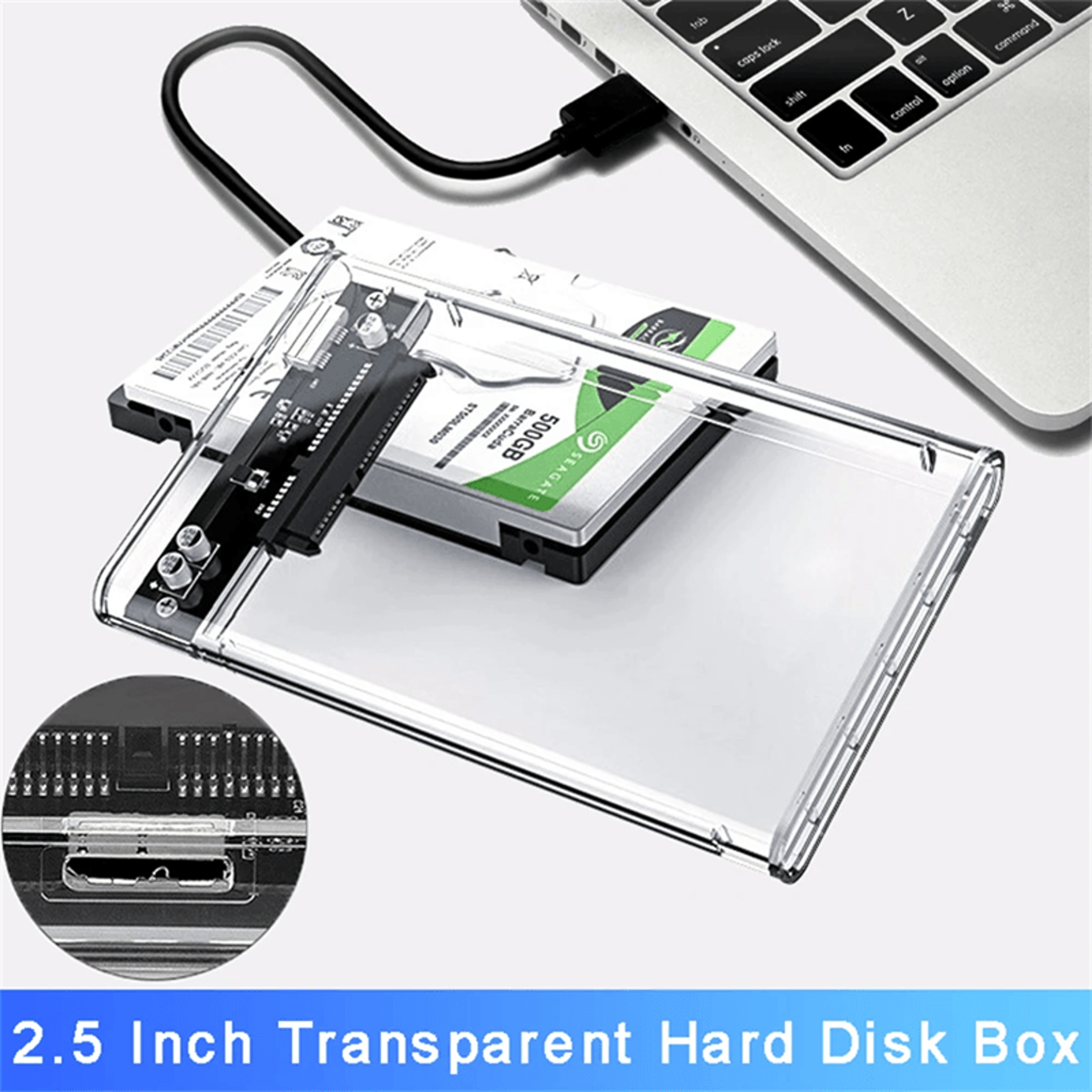 Transparent External Hard Drive Enclosure for 25 Inch SSD and HDD