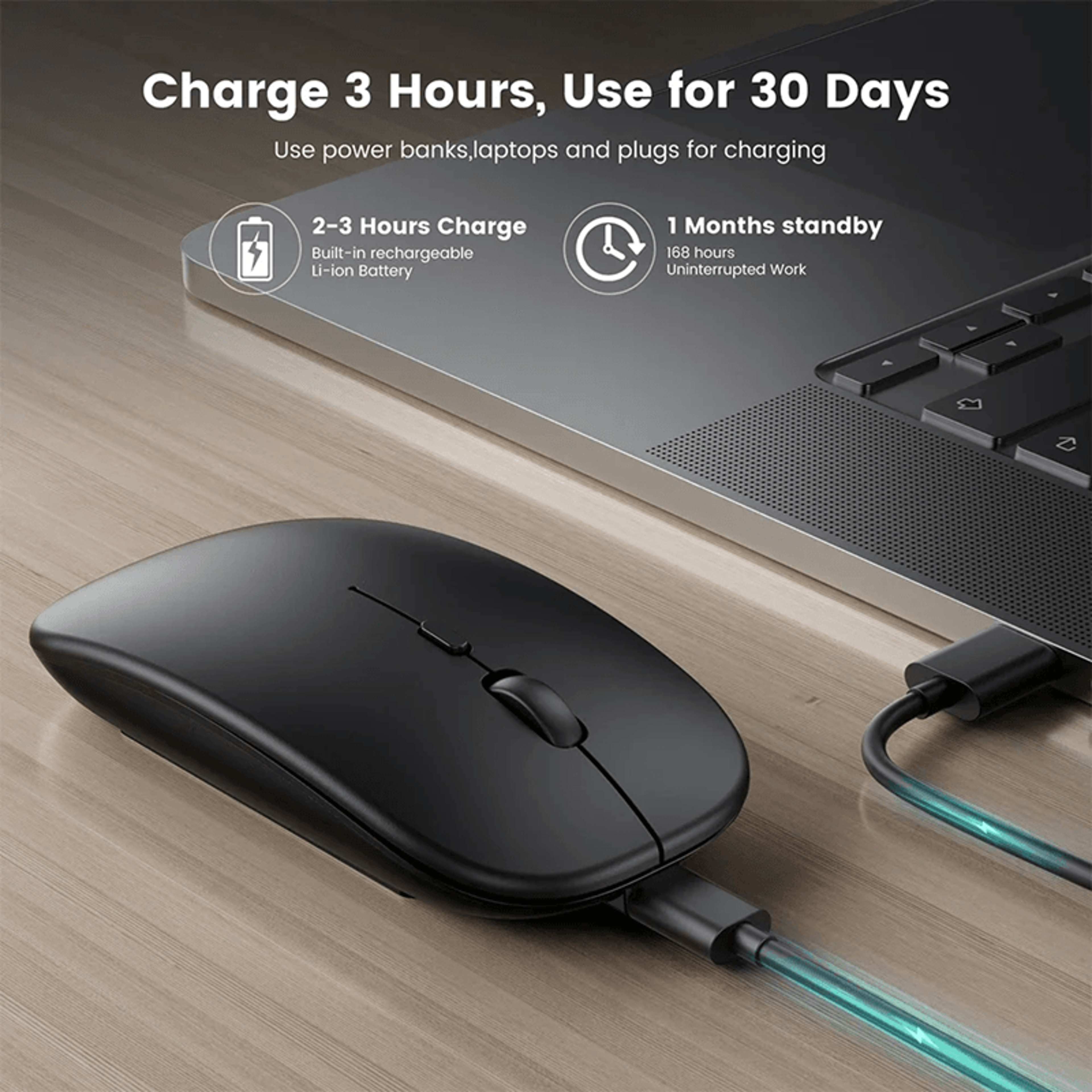 Slim Wireless Bluetooth Mouse for Laptop Desktop and iPad