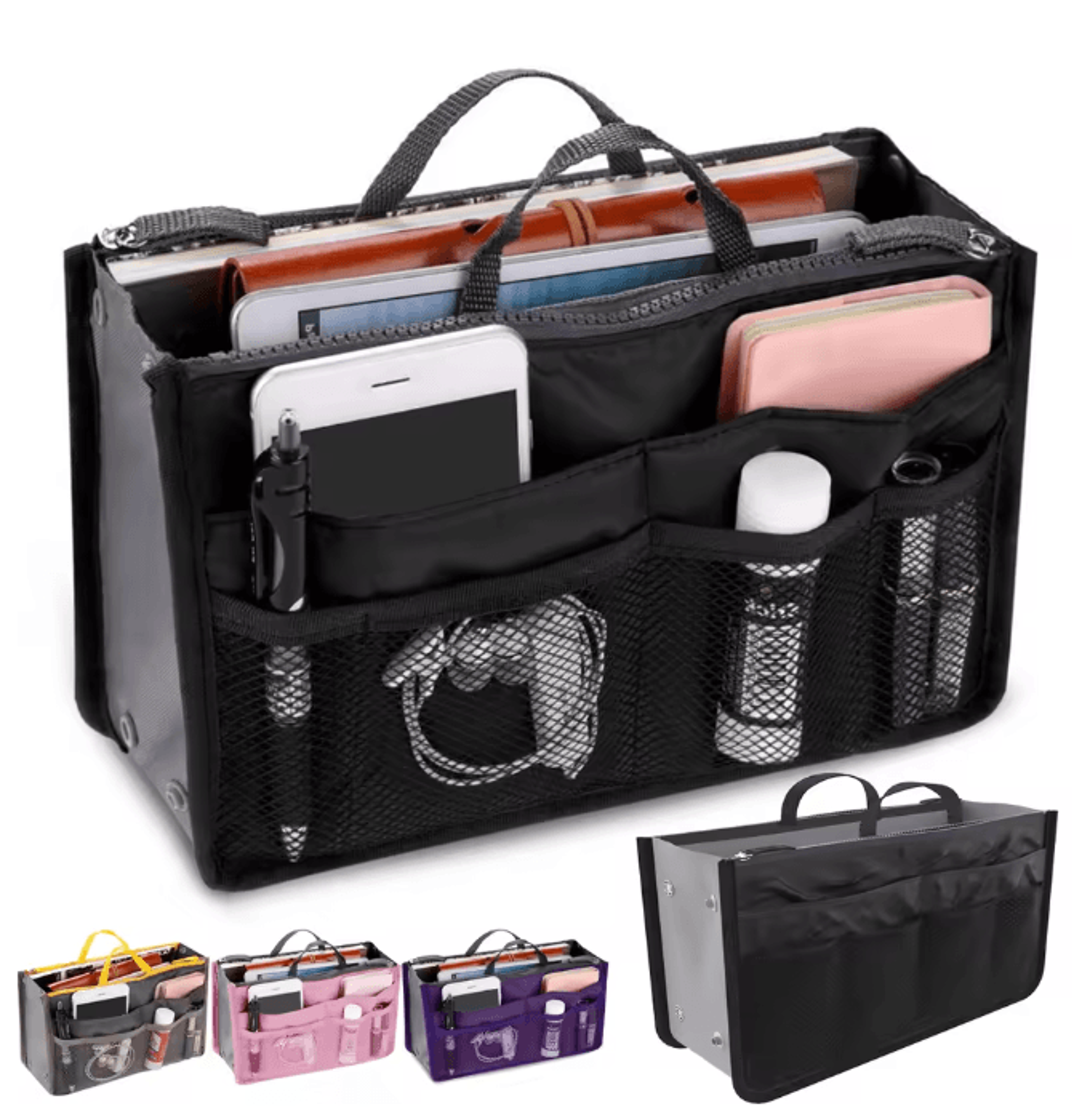 OrganizeEase Handbag Insert Organizer Nylon Purse Liner Travel Tote