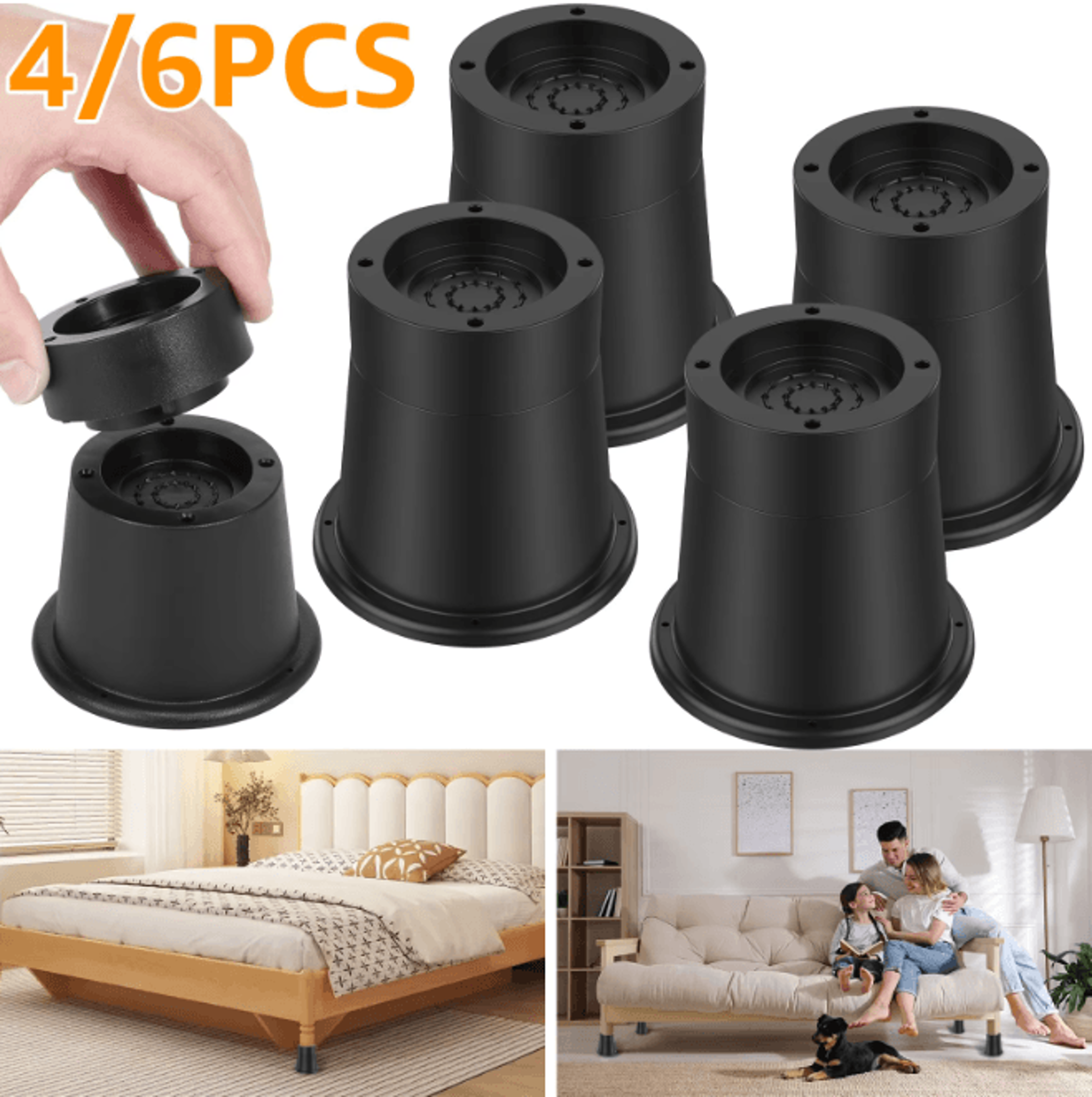 LiftPro Heavy Duty Furniture Risers Rubber Sofa Bed Cabinet Feet Set