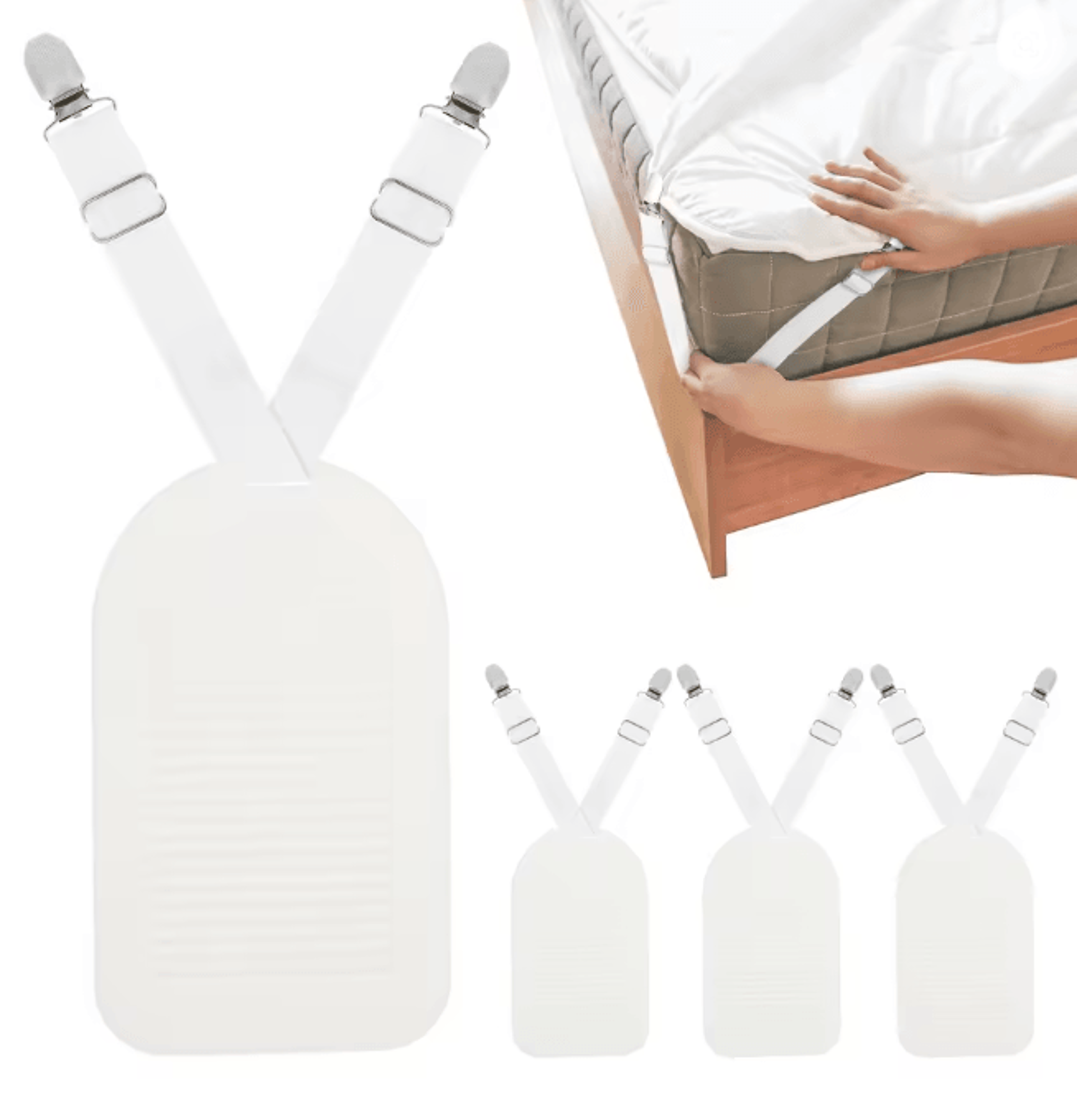 SecureFit Adjustable Bed Sheet Holders Straps with Clips 4 Piece Set