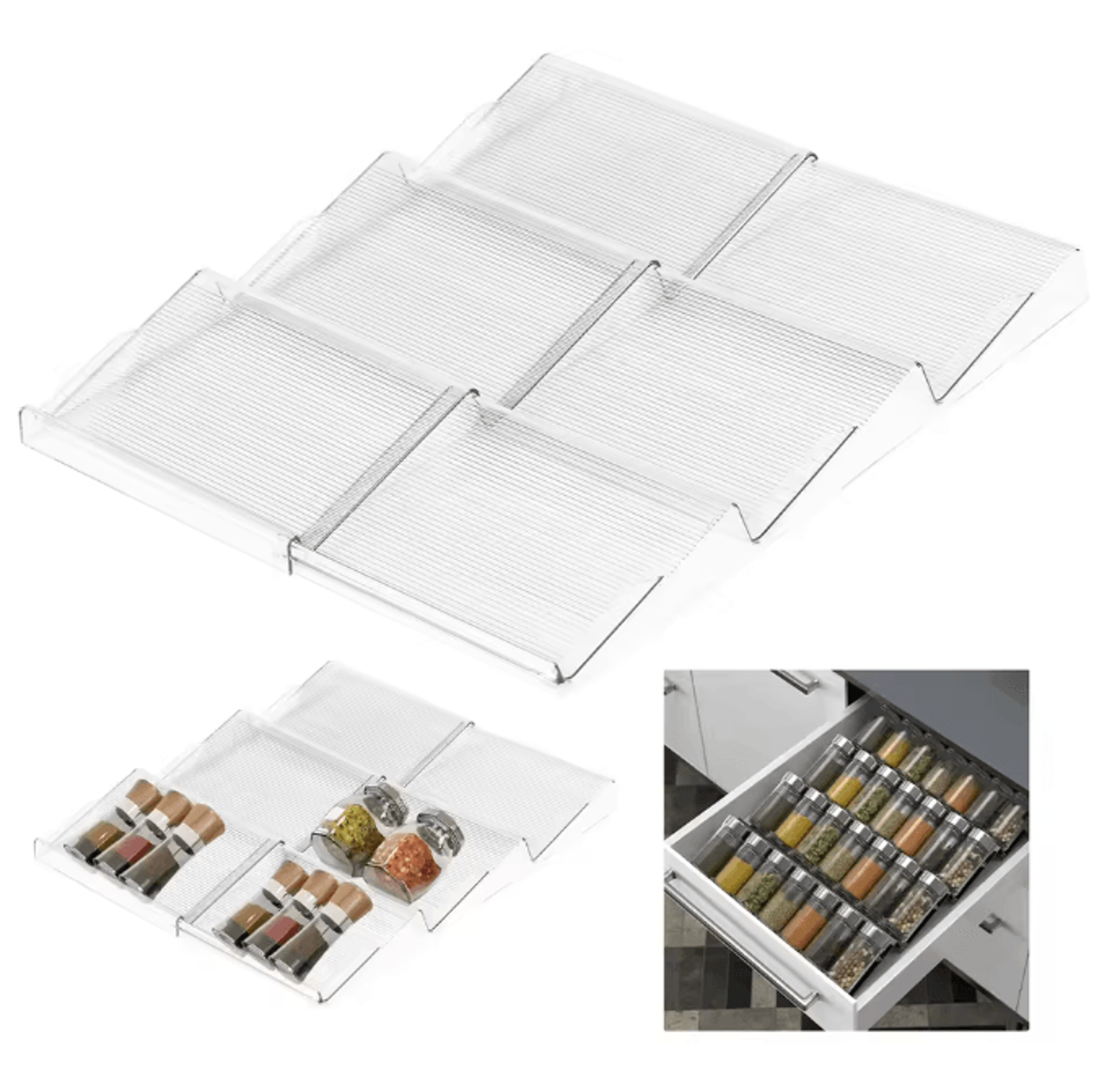 StackEase Expandable 3 Layer Spice Drawer Organizer Kitchen Seasoning Rack