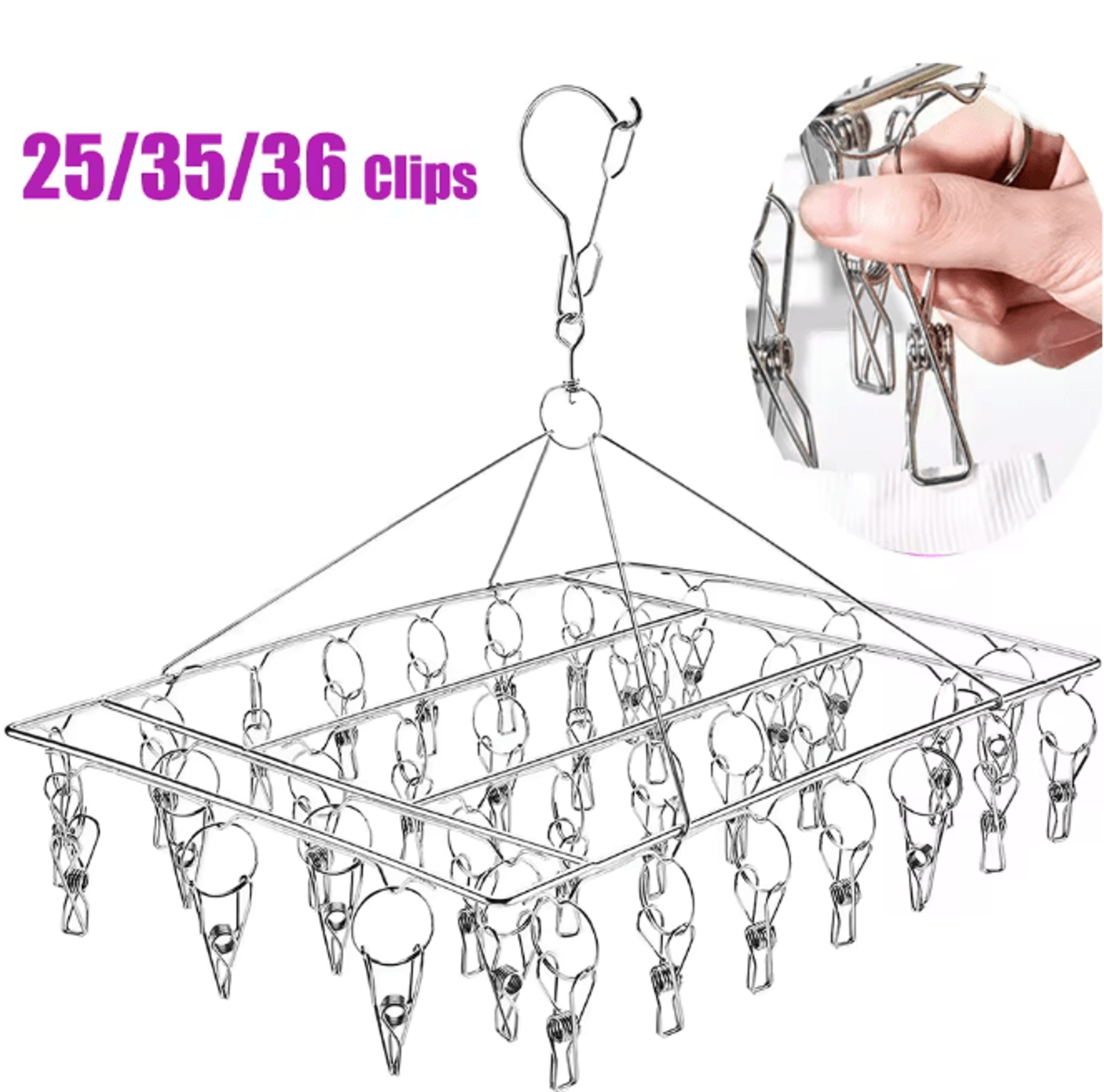 SpinDry Stainless Steel Sock Drying Rack with Windproof Clips