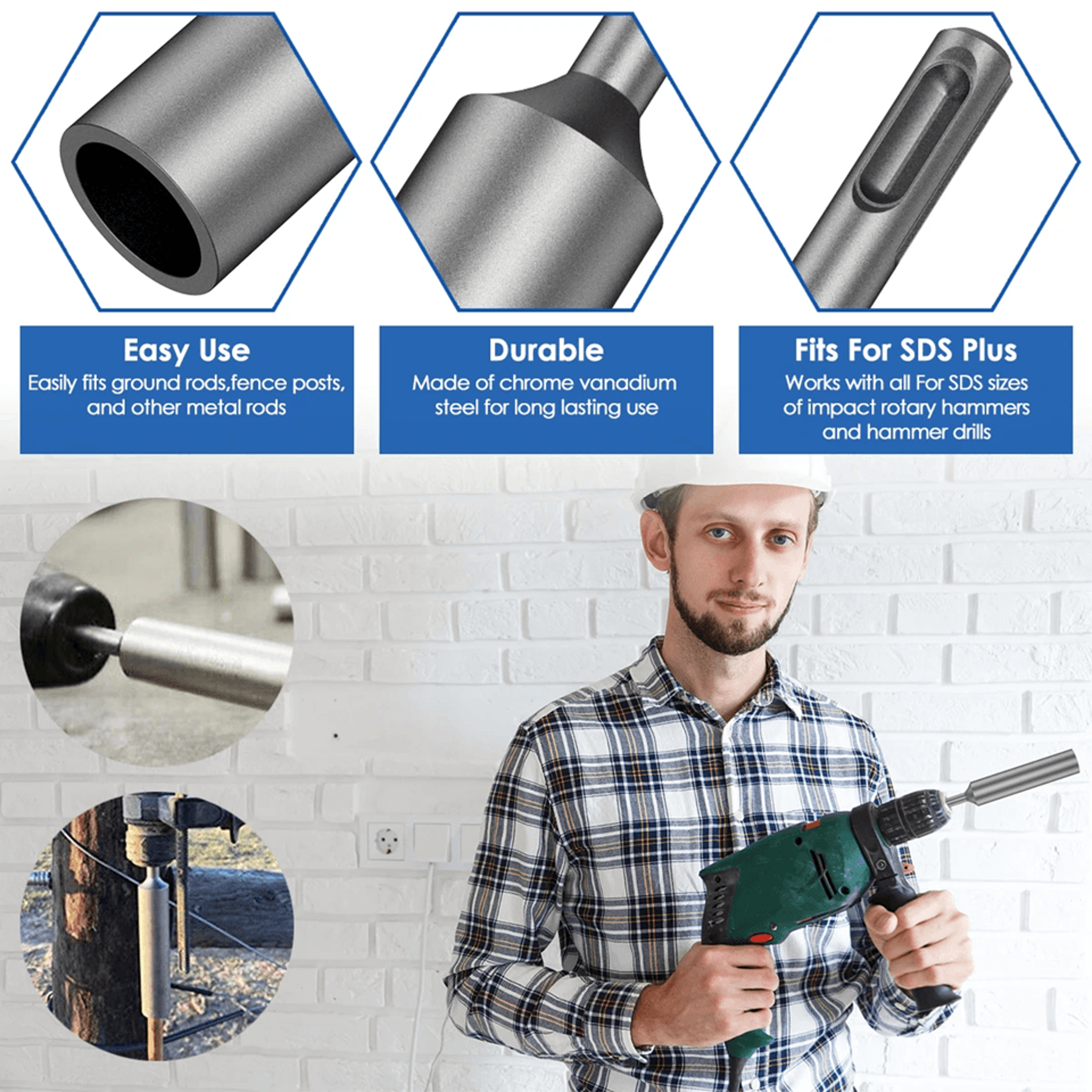 SDS Plus Ground Rod Driver Heavy Duty Steel Drill Attachment