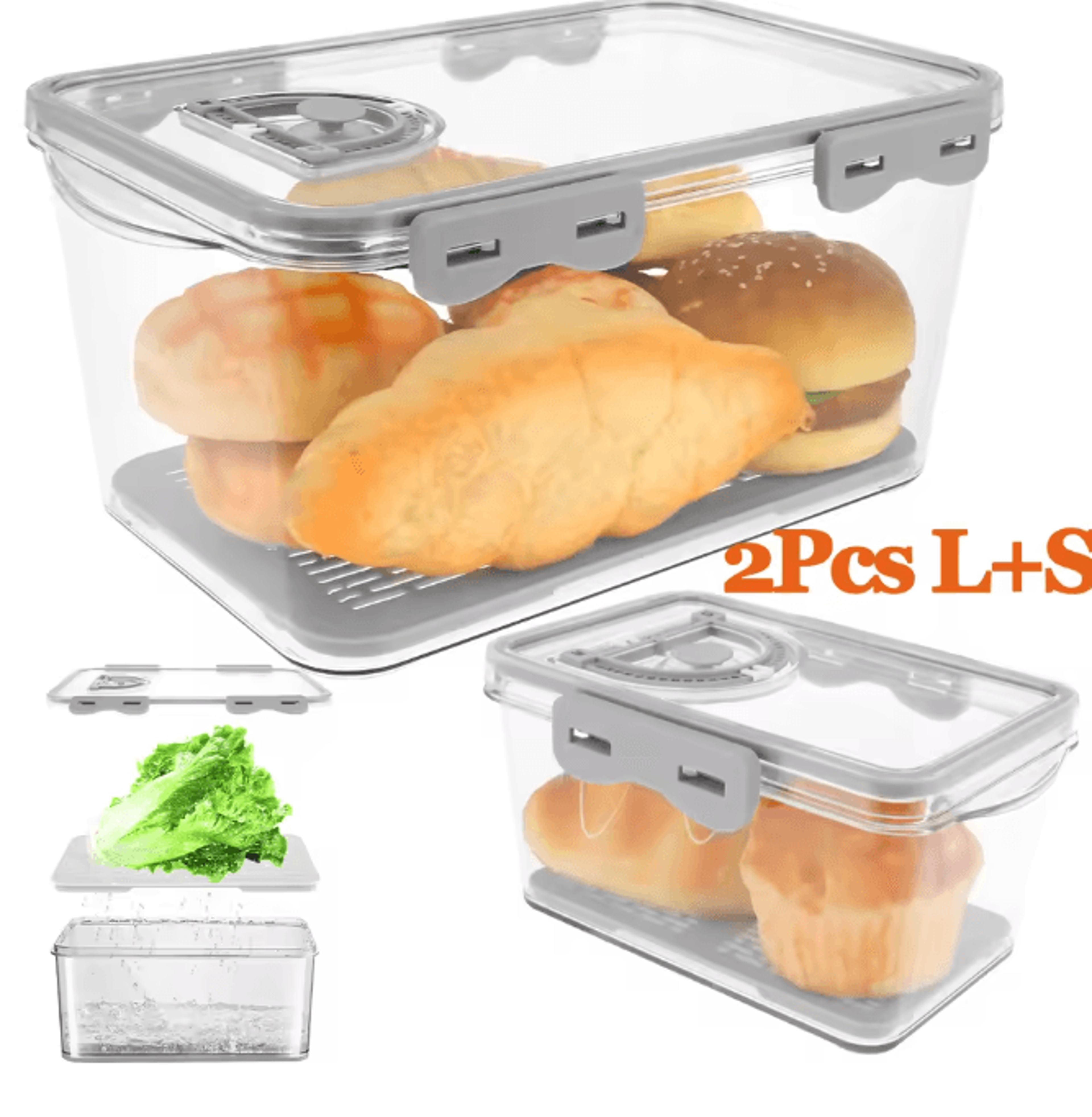 Airtight Bread Box with Time Recording Clear Bread Storage Container