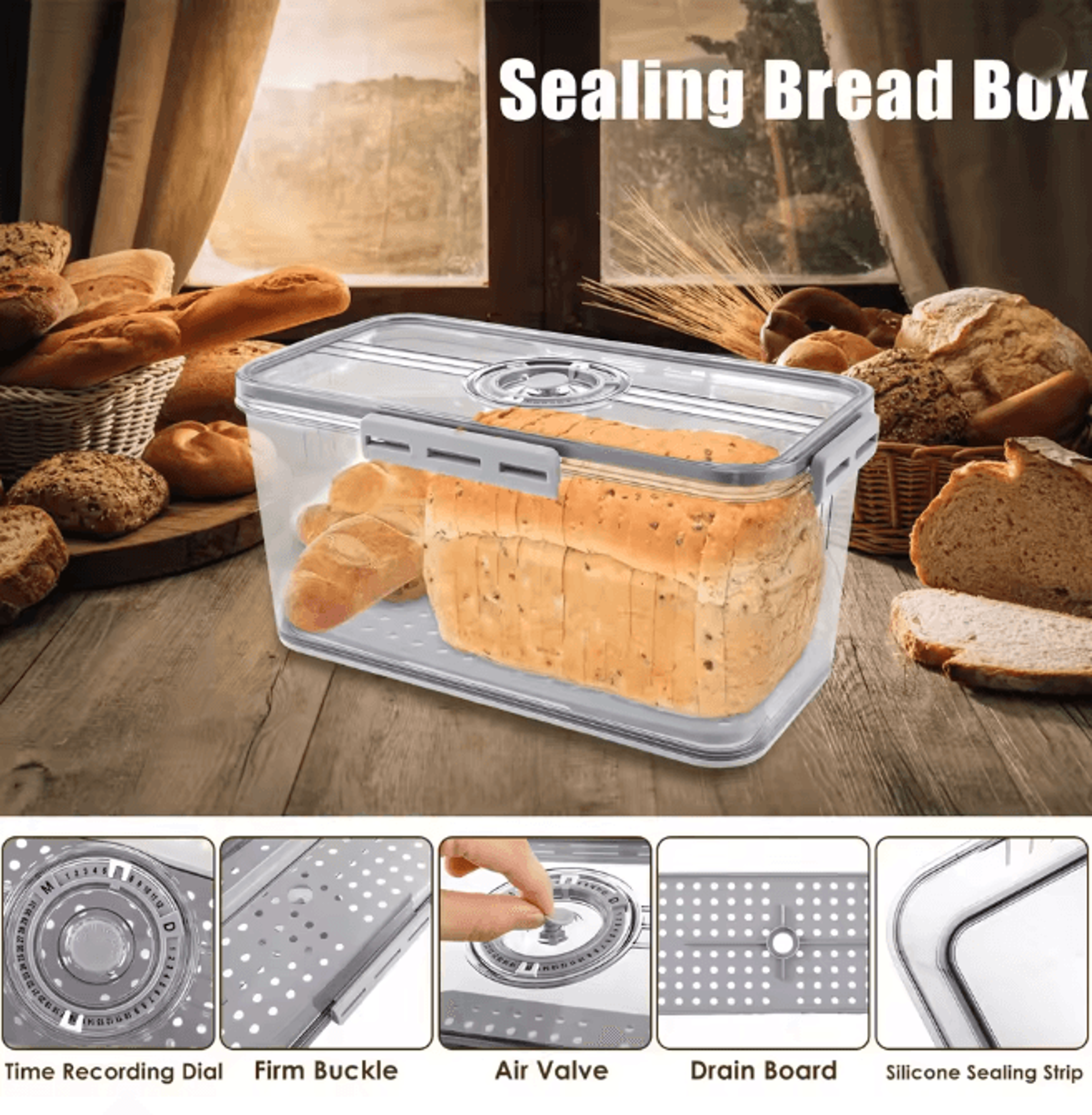 airtight bread box food sealing container with time recording