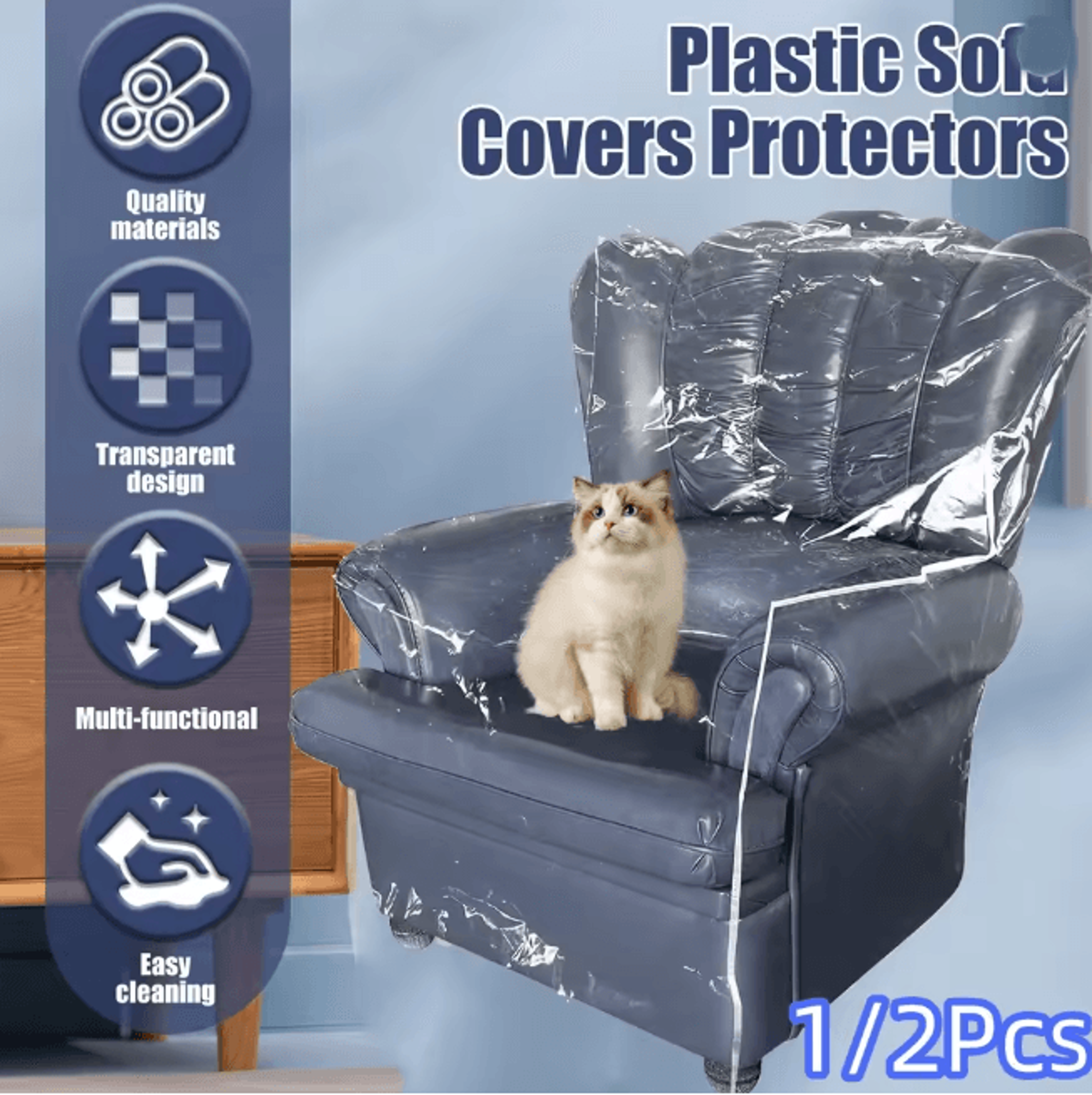 Clear Waterproof Couch Cover Pet Sofa Protector for Armchair and Recliner