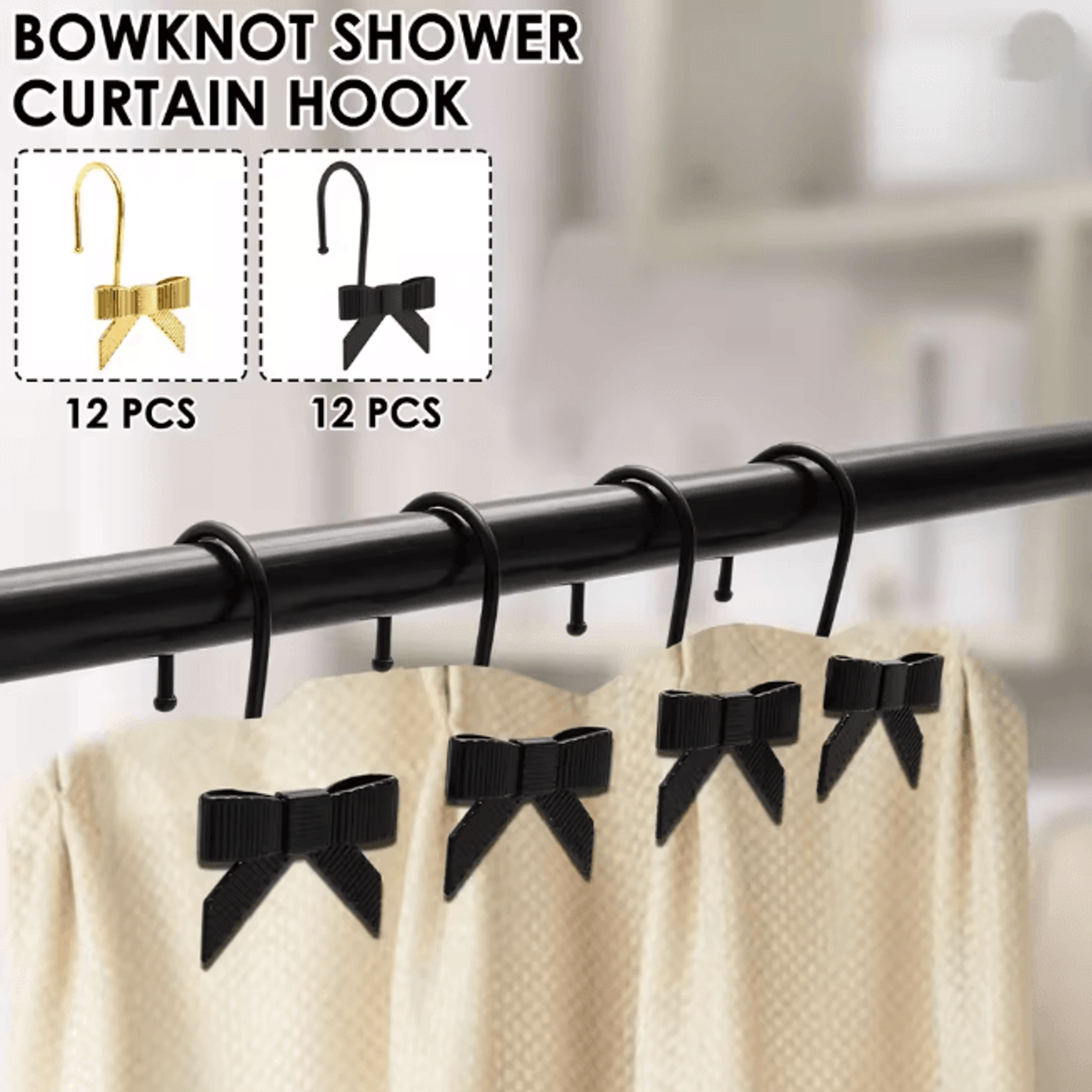 Decorative Bow Shower Curtain Hooks Pretty Bathroom Curtain Rings 12 Pack