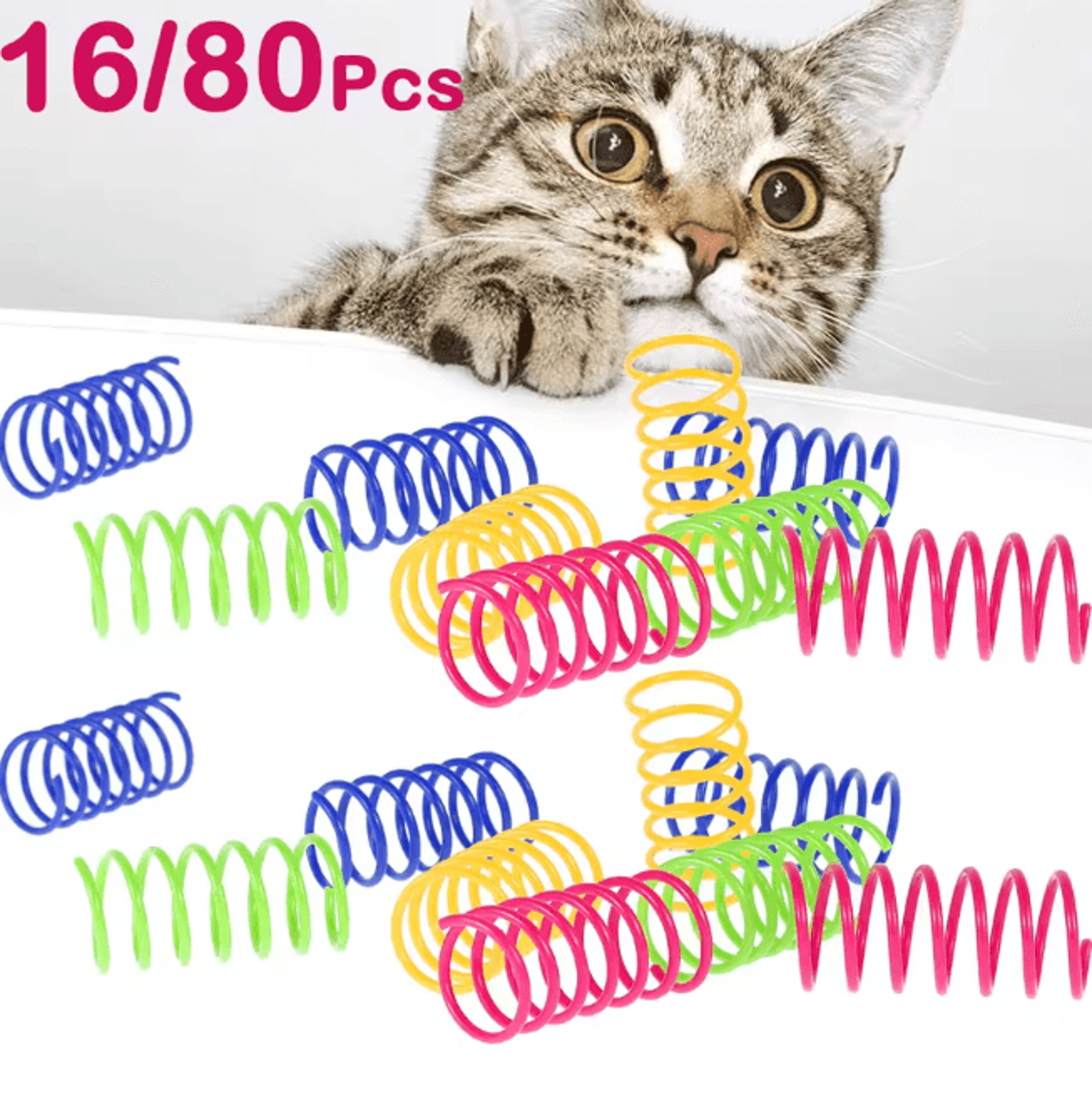 Colorful Cat Spring Toys Interactive Coil Play Set 16 Pieces