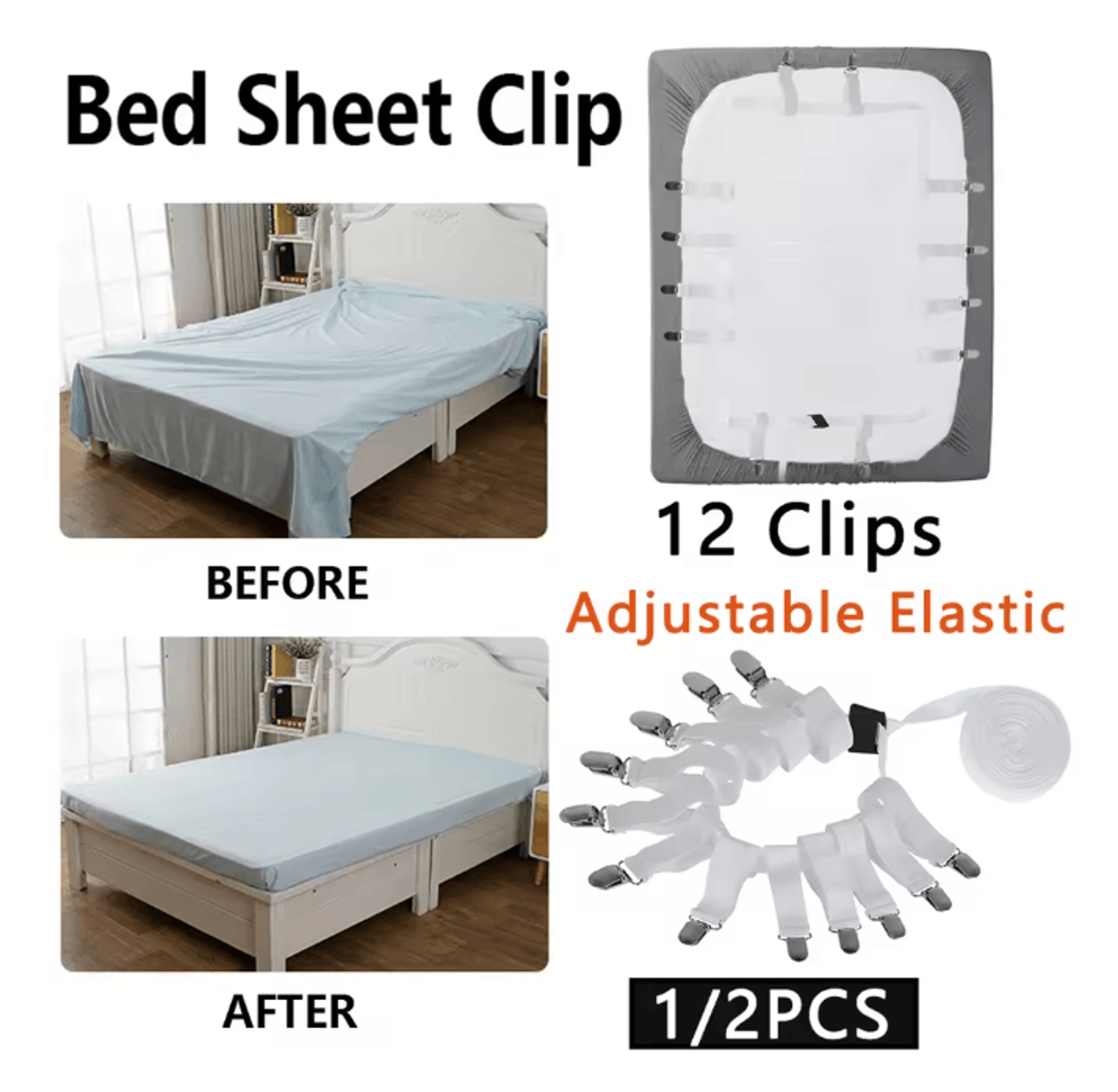 Adjustable Bed Sheet Holder Clips Elastic Non Slip Mattress Fasteners