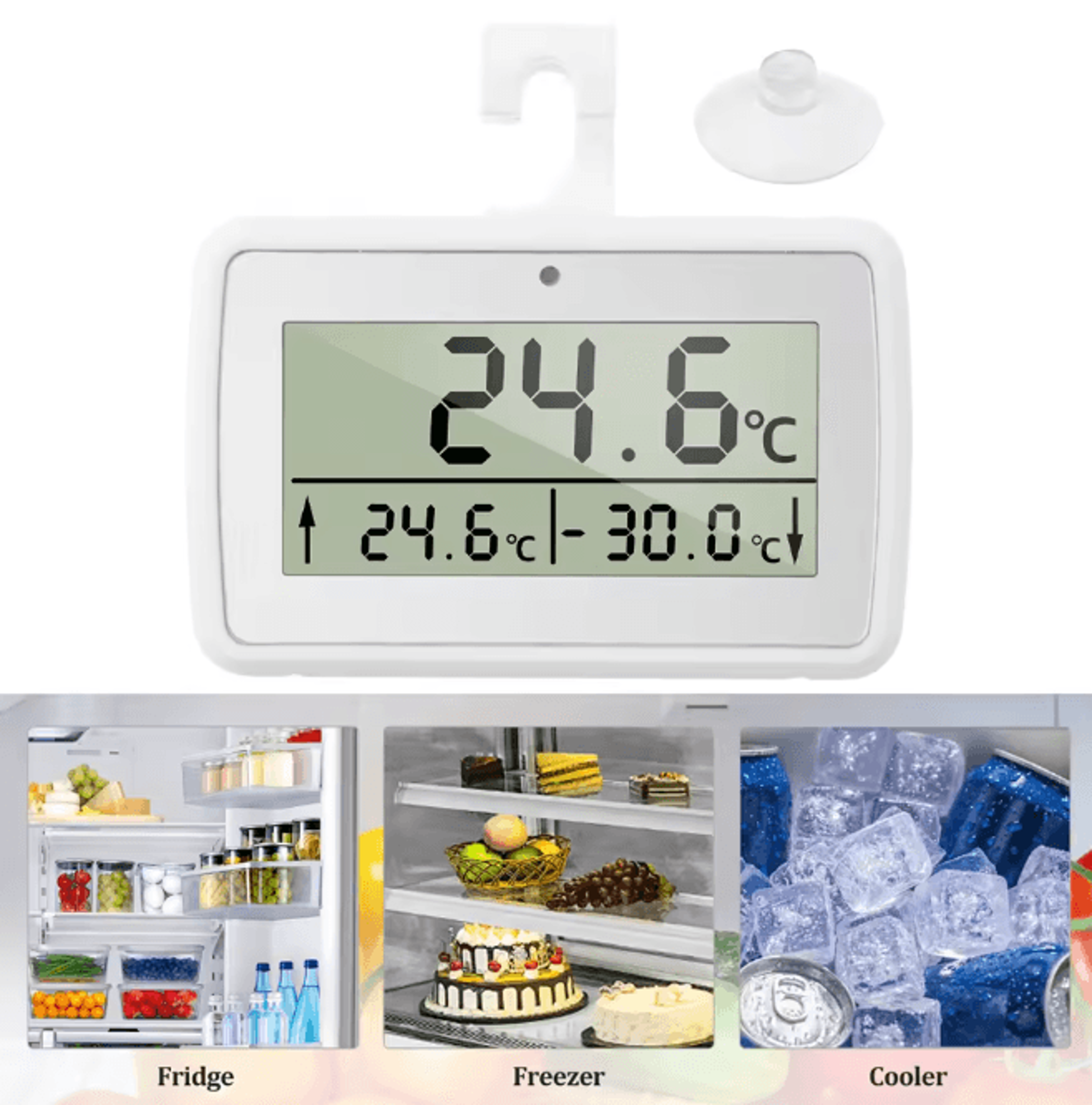 Digital Fridge Thermometer with Hook for Refrigerator and Freezer Monitoring