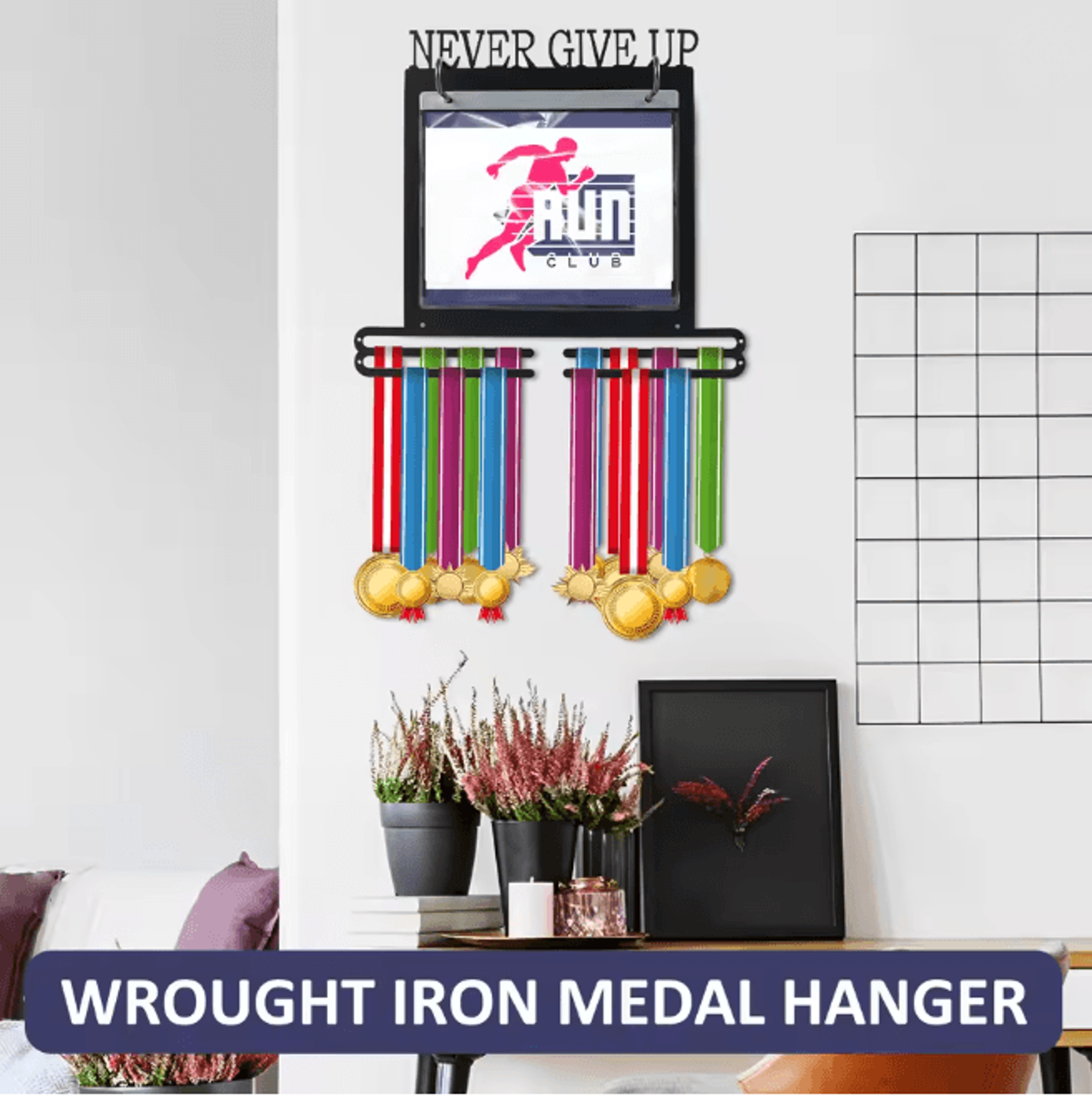 Metal Sports Medal Display Rack Football Race Medal Wall Organizer