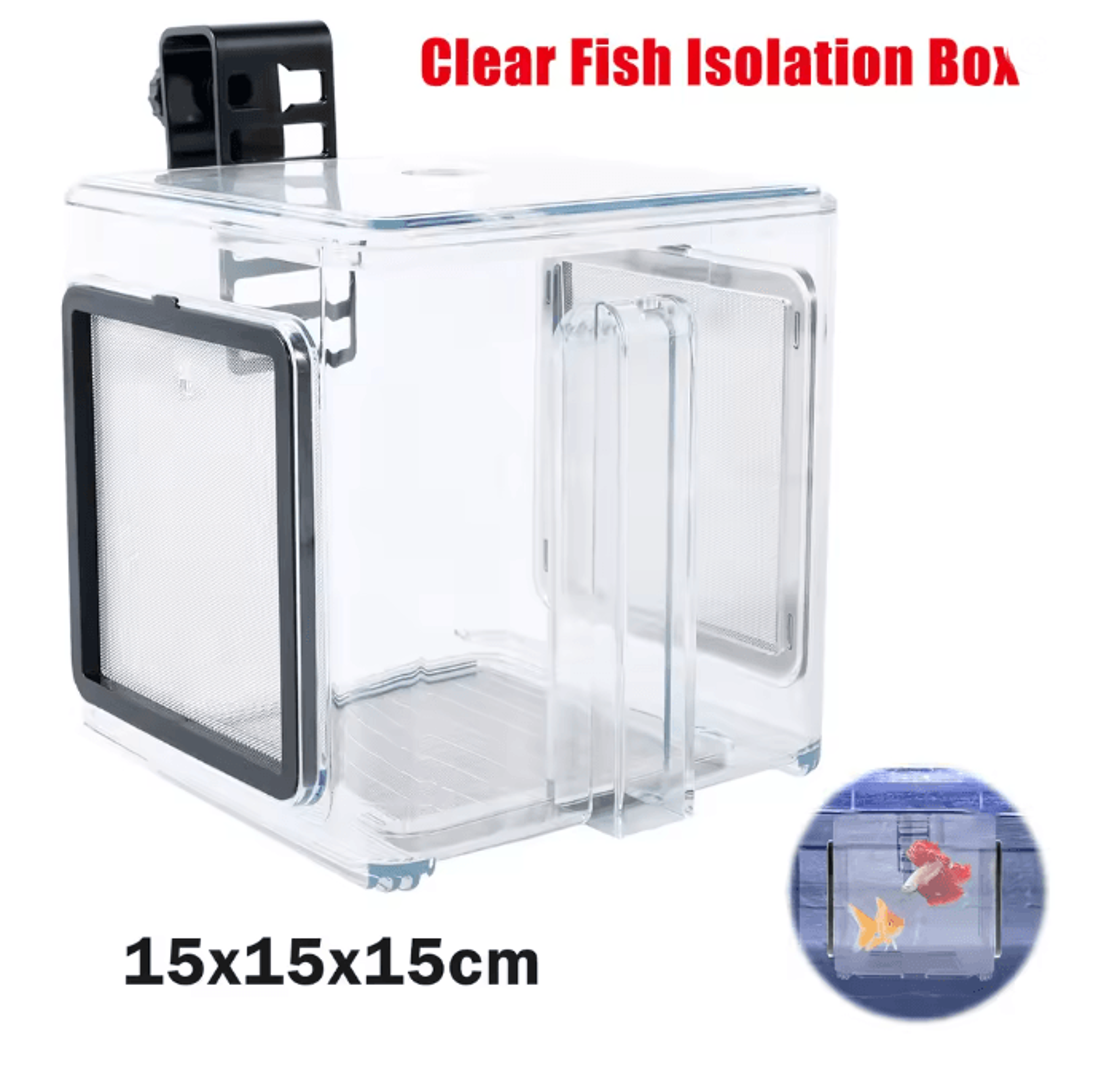 clear aquarium breeder box fish isolation hatchery with mesh lid