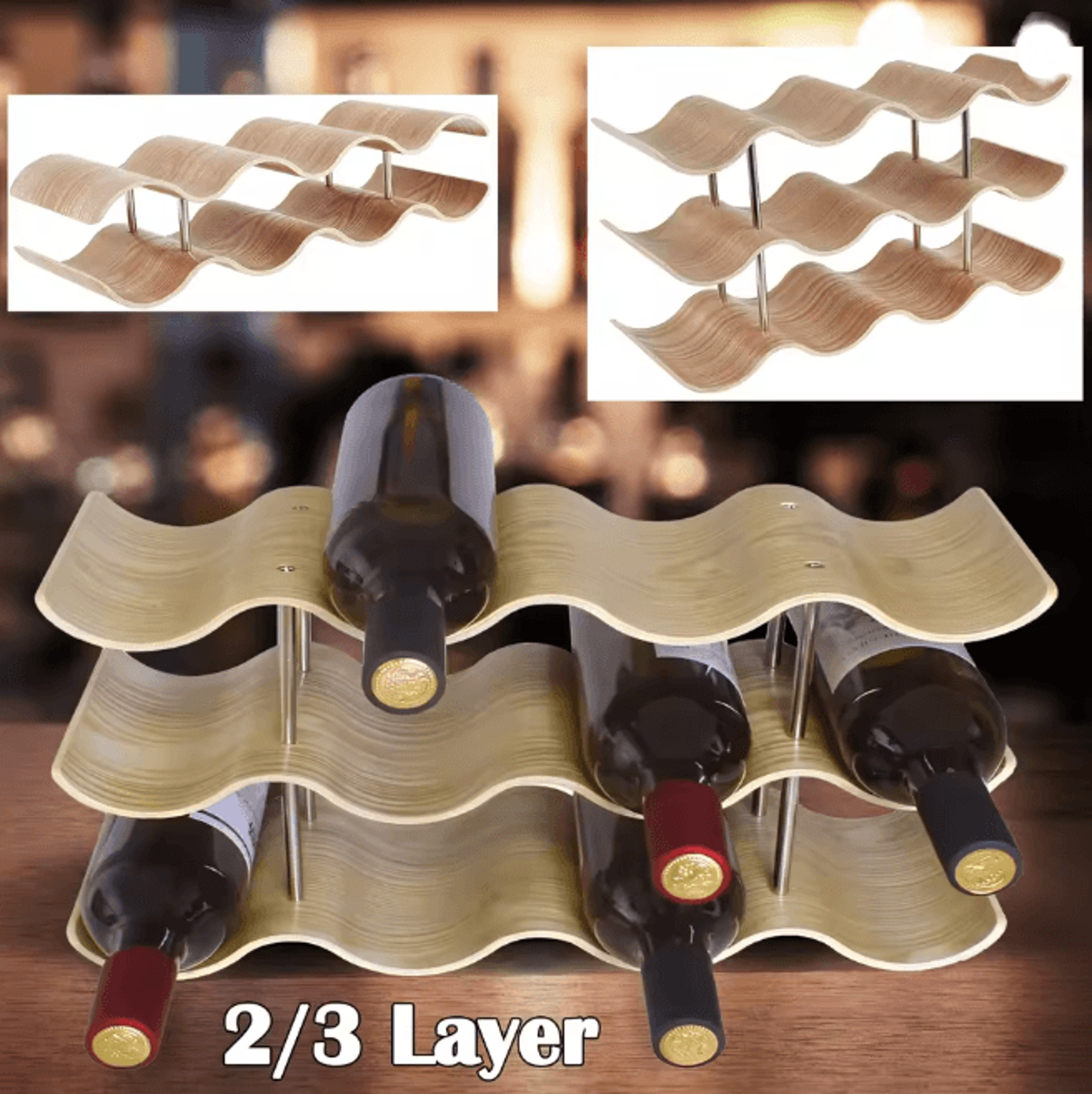 wooden wine rack countertop bottle holder stand with 2 or 3 tier storage