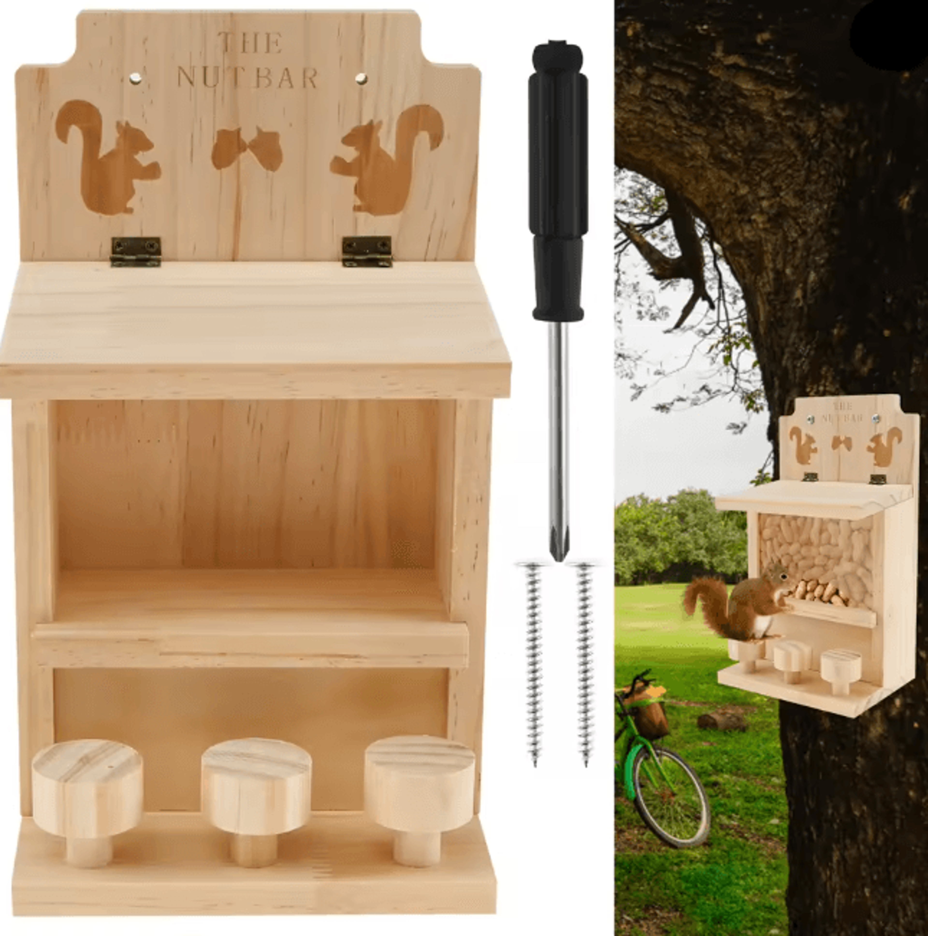 Large Wooden Squirrel Feeder Outdoor Squirrel House with Durable Design