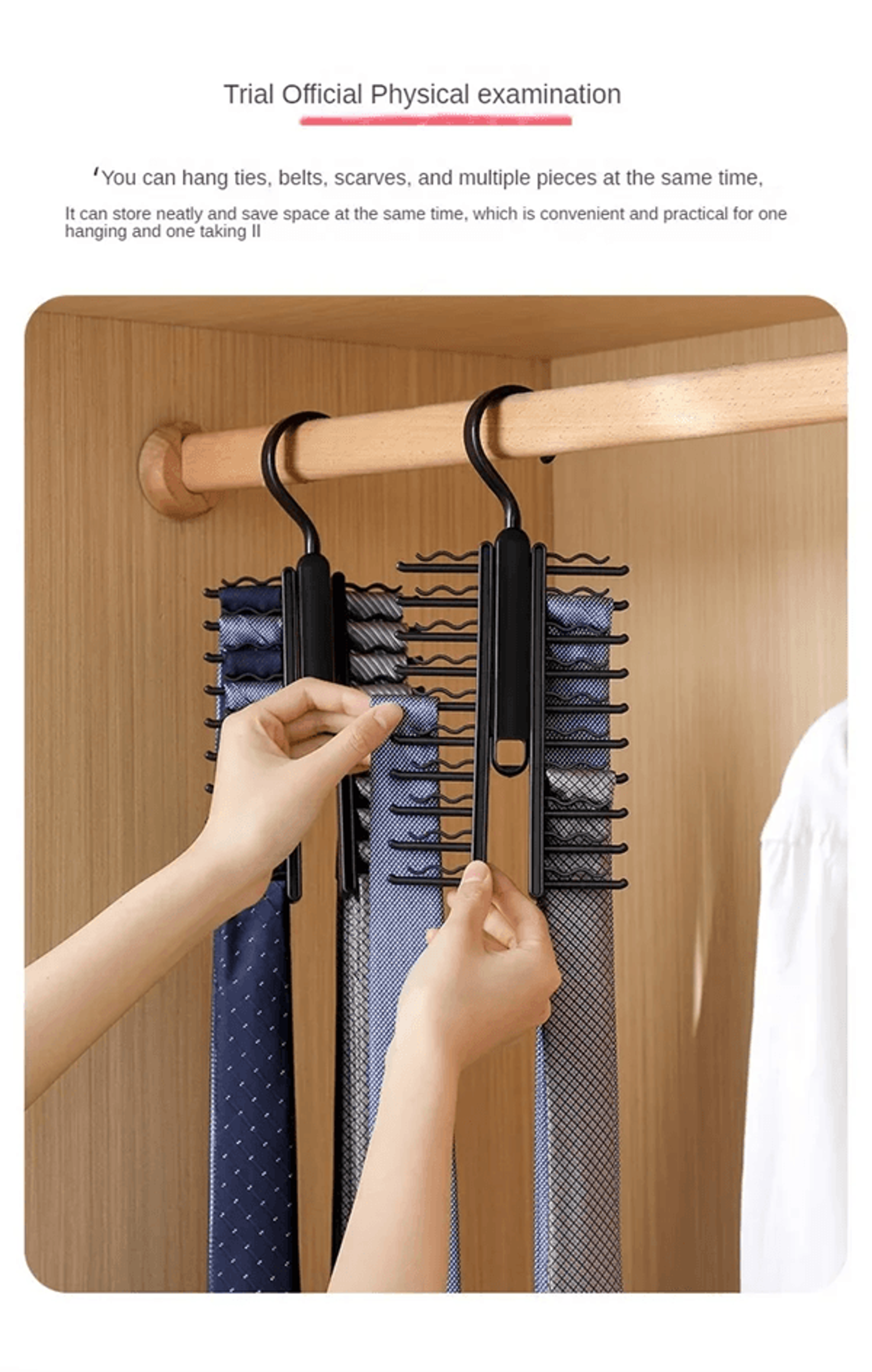 360 rotating tie hanger organizer with non slip clips
