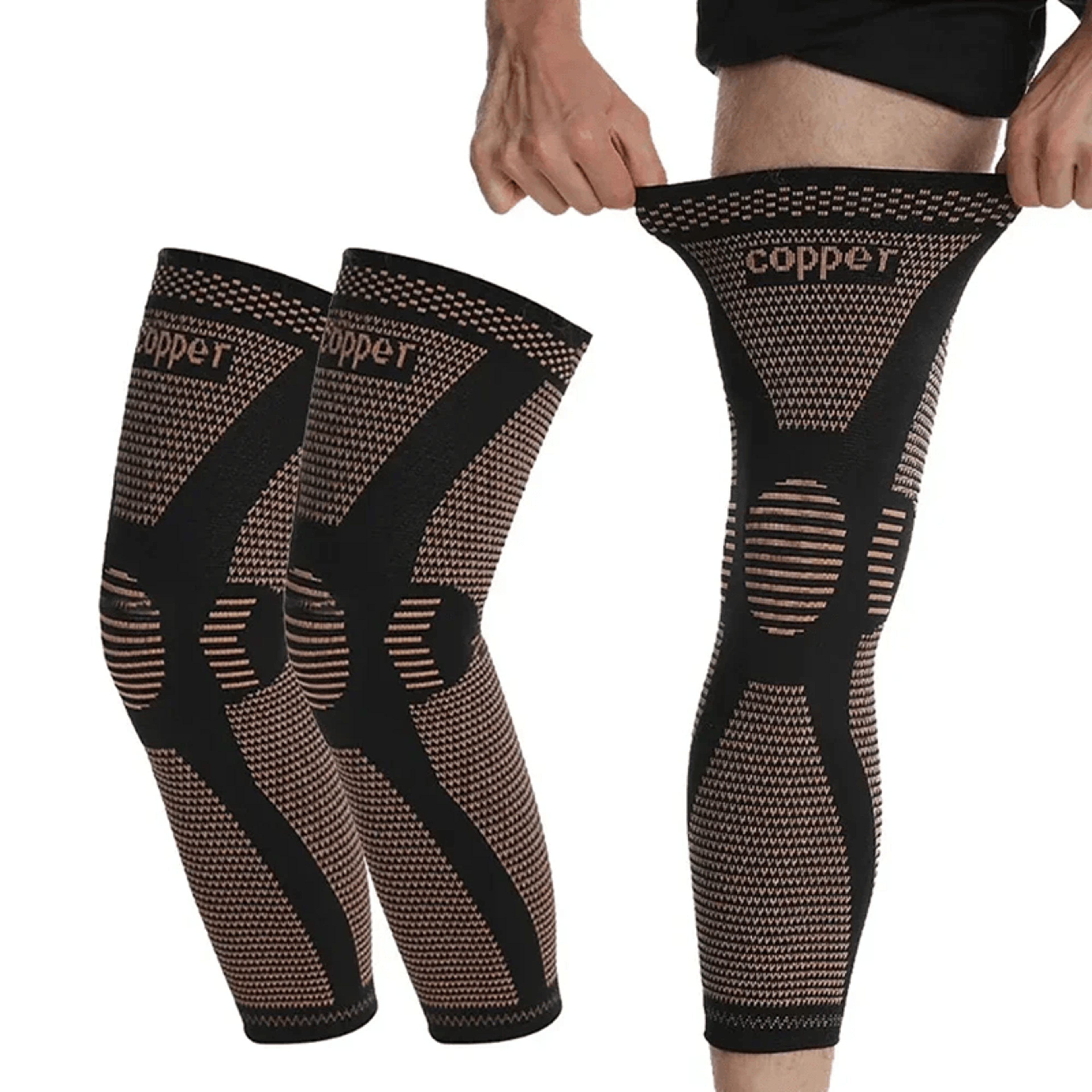 copper compression full leg sleeve knee support for sports and recovery