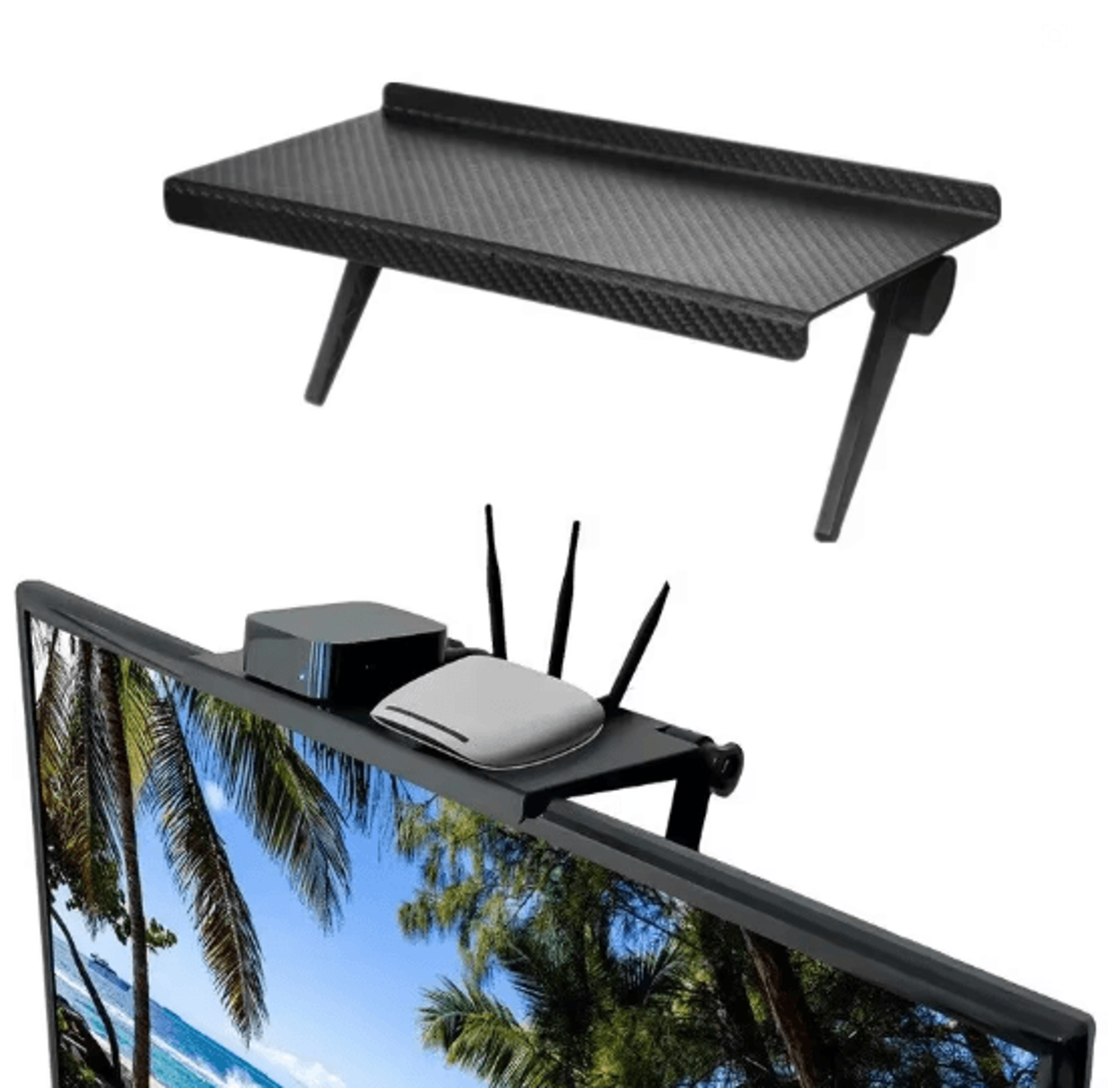 No Drill TV Screen Storage Rack for Router and Set Top Box