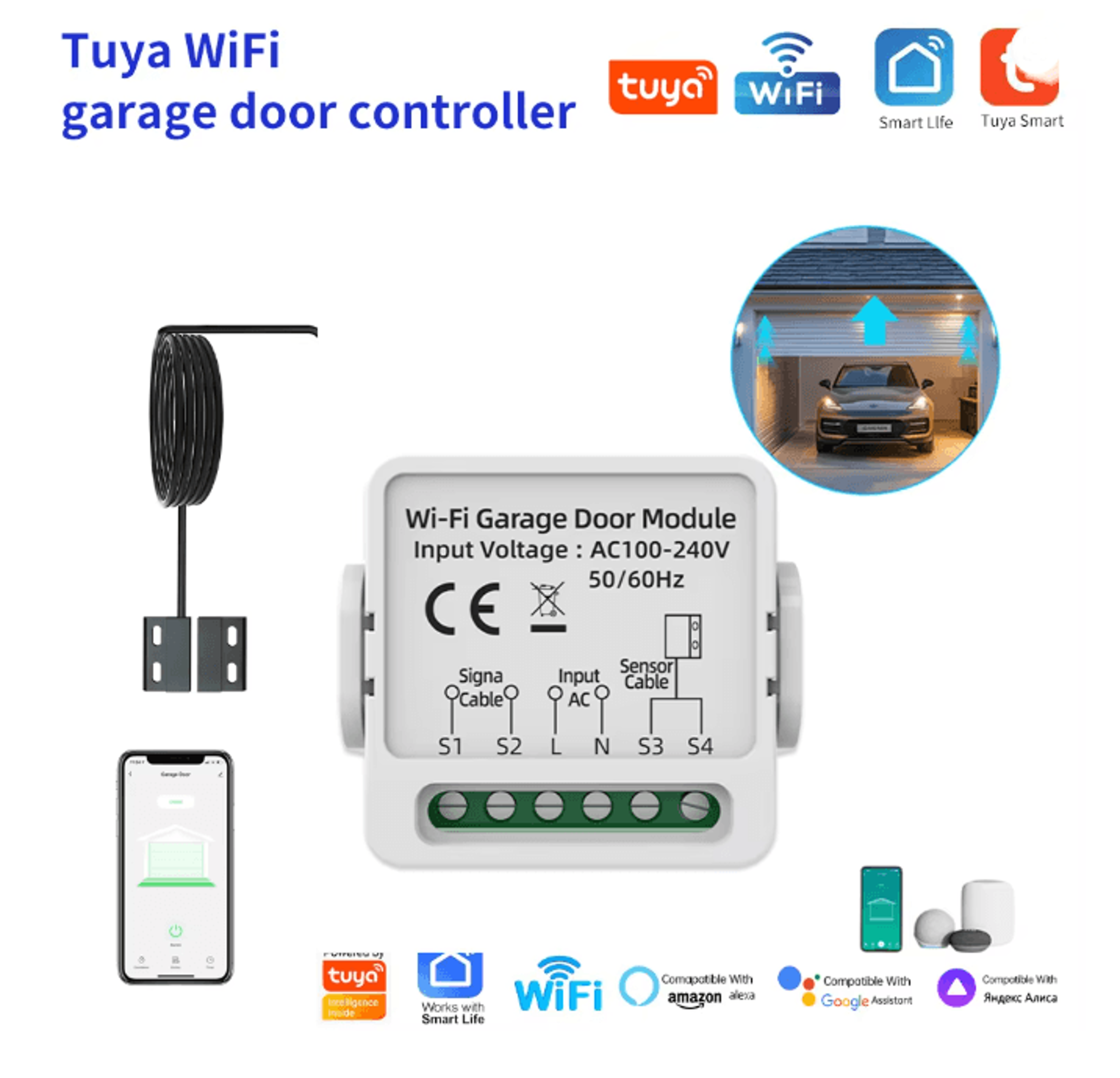 WG01 Smart Garage Door Opener Controller Tuya WIFI with App and Voice Control