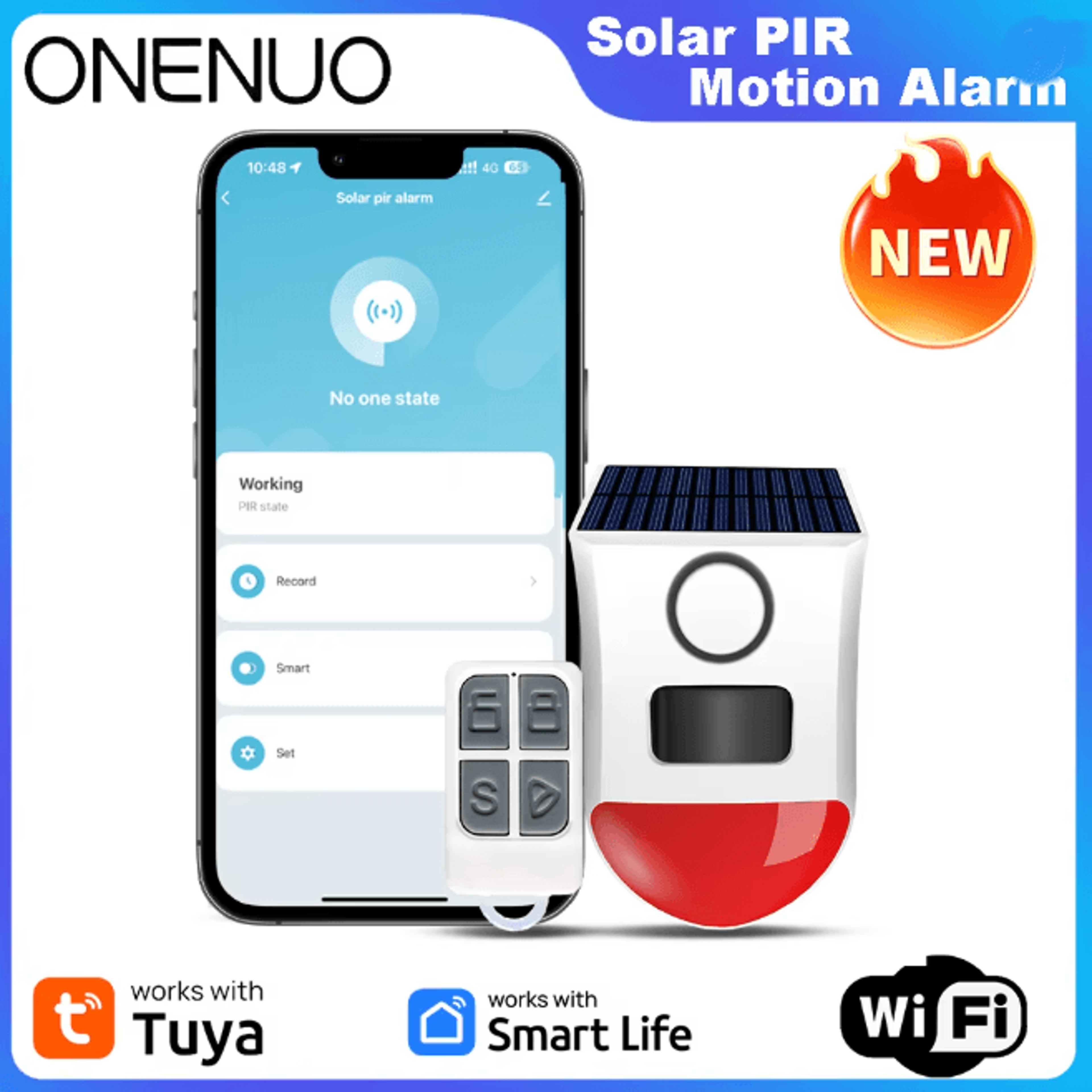 Solar Outdoor PIR Motion Alarm Siren WIFI Smart Security with App Control