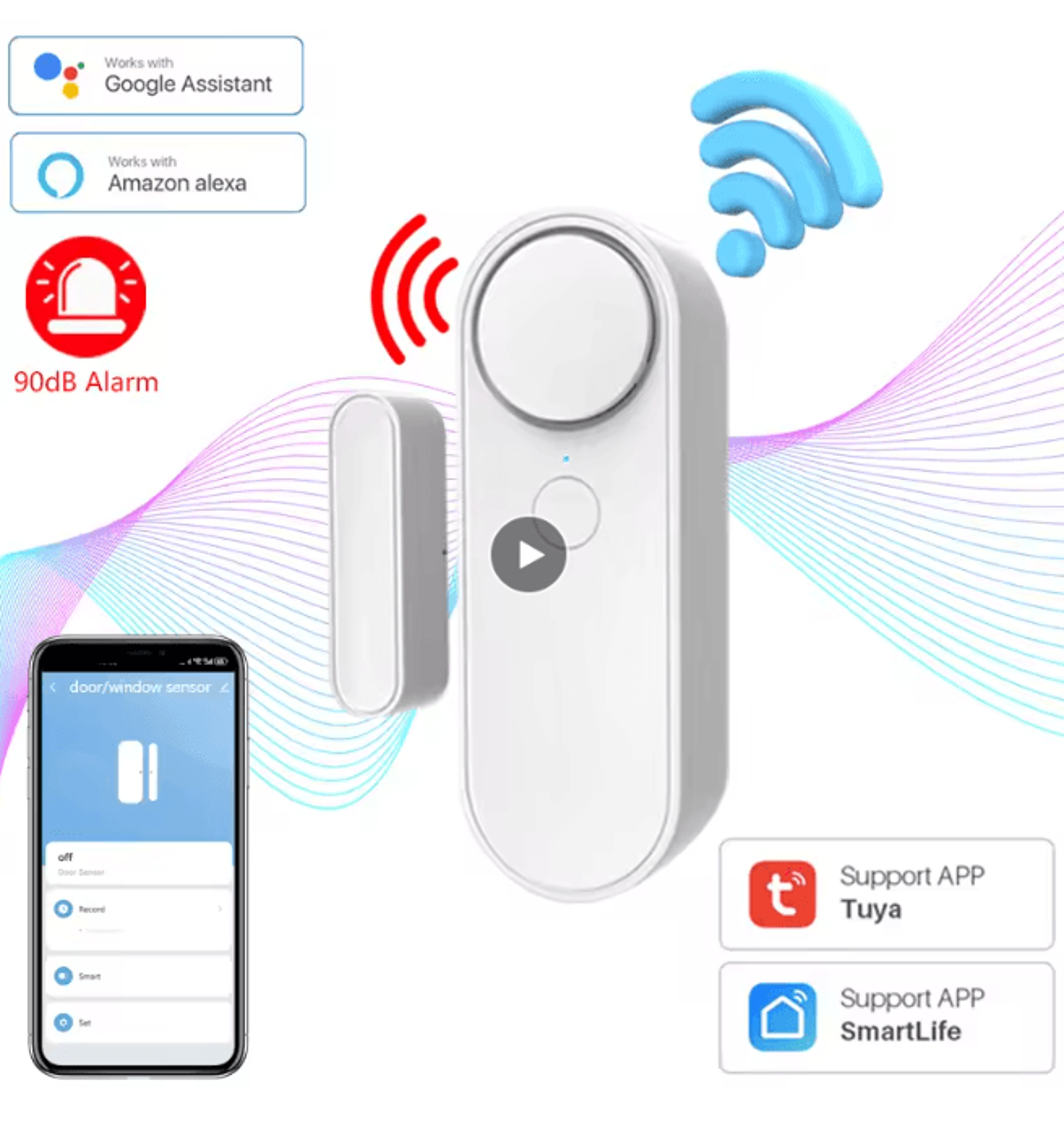 Tuya WIFI Door Window Sensor Alarm Smart Entry Security with Siren