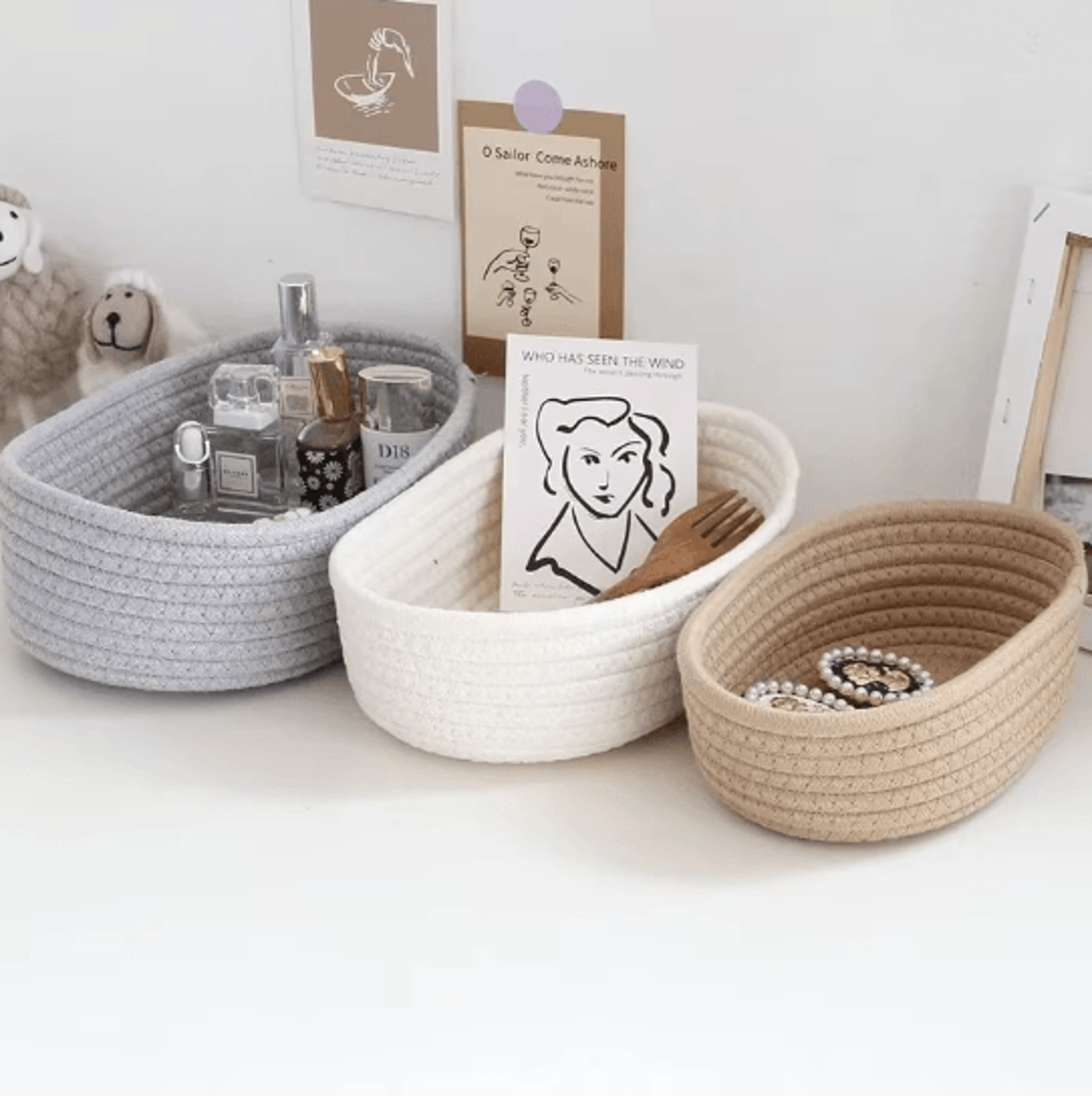 nordic cotton rope storage basket woven desktop organizer box