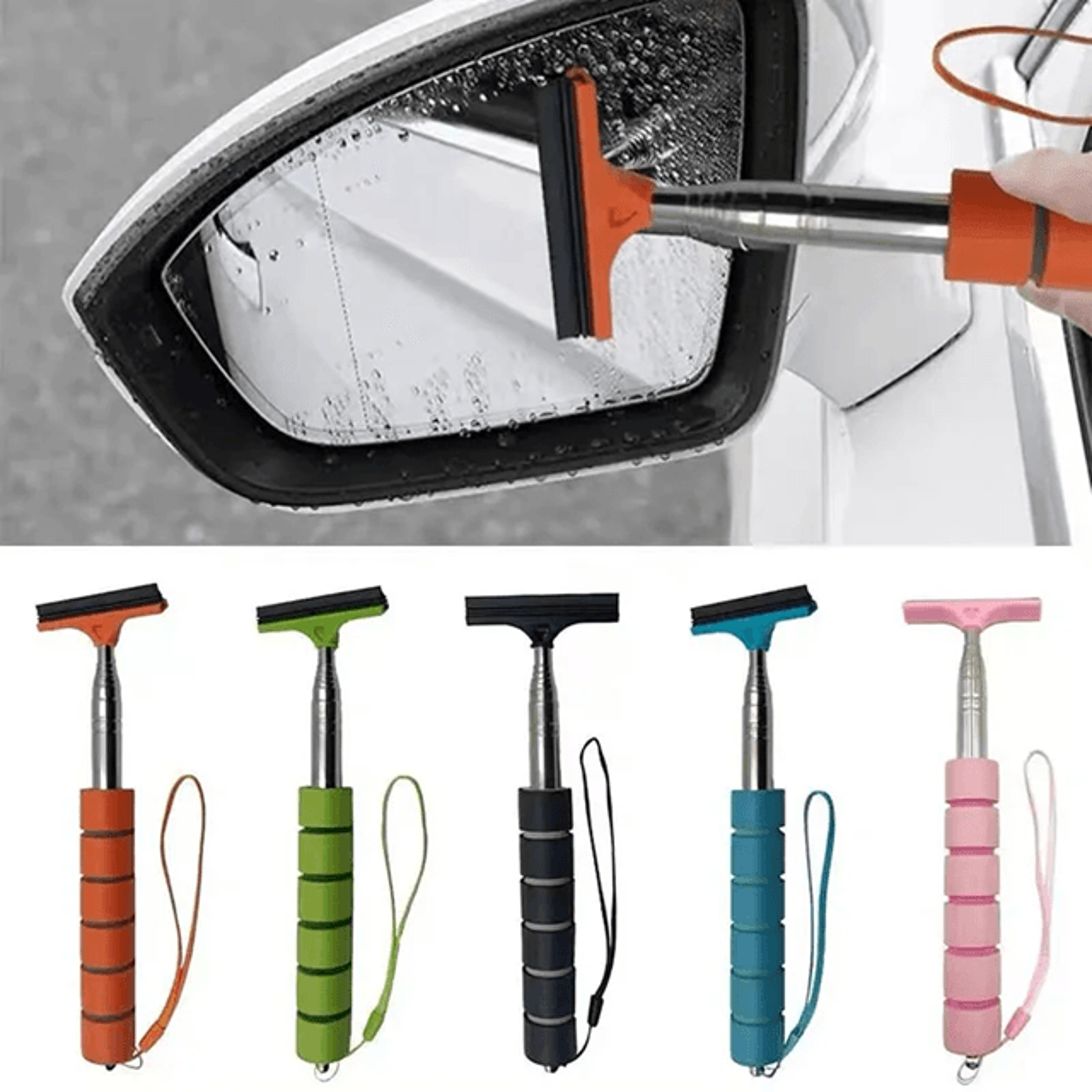 Universal Retractable Car Mirror & Glass Cleaning Tool with Telescopic Brush