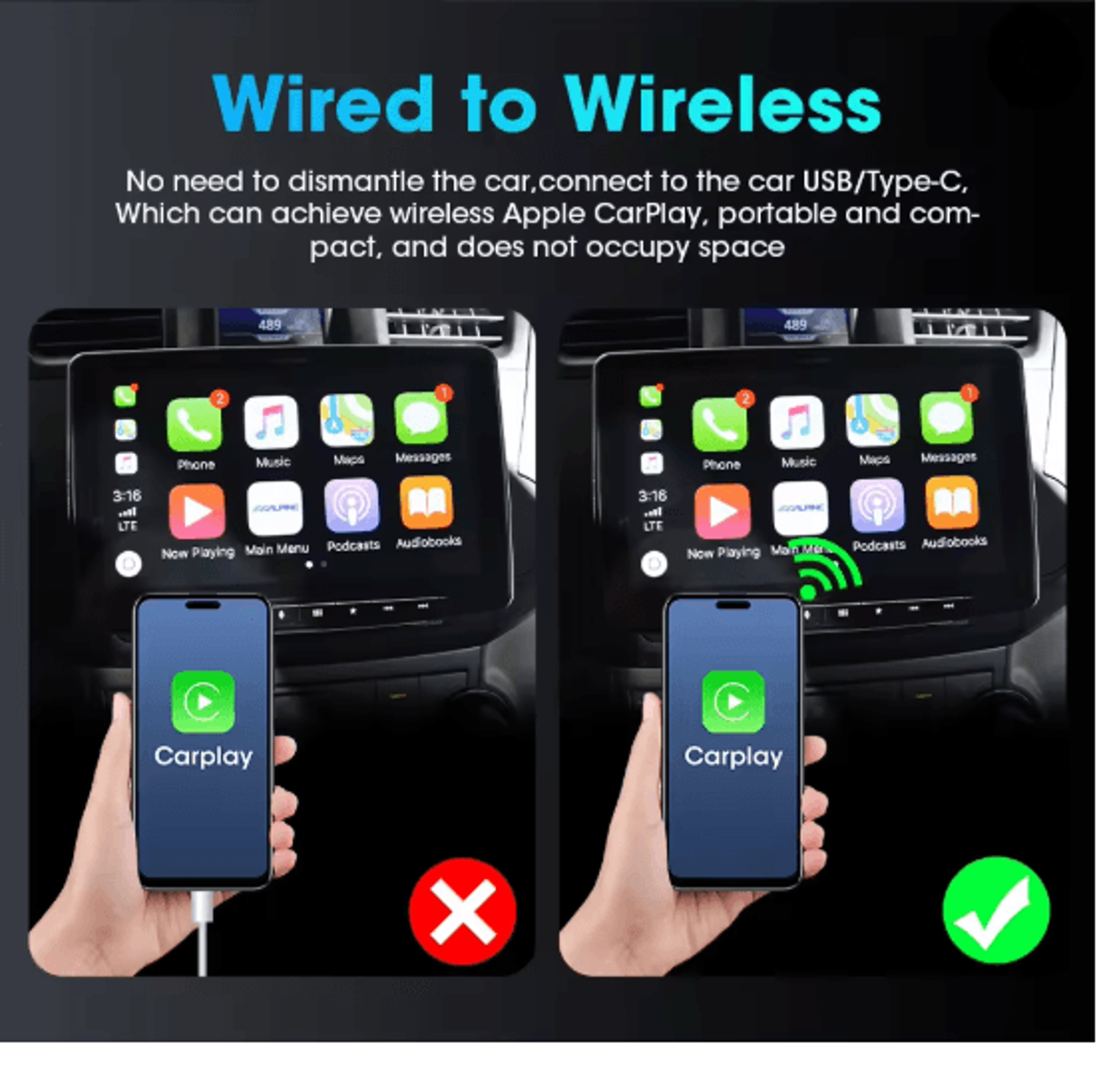 Wireless CarPlay and Android Auto Mini Smart Box with RGB Lighting