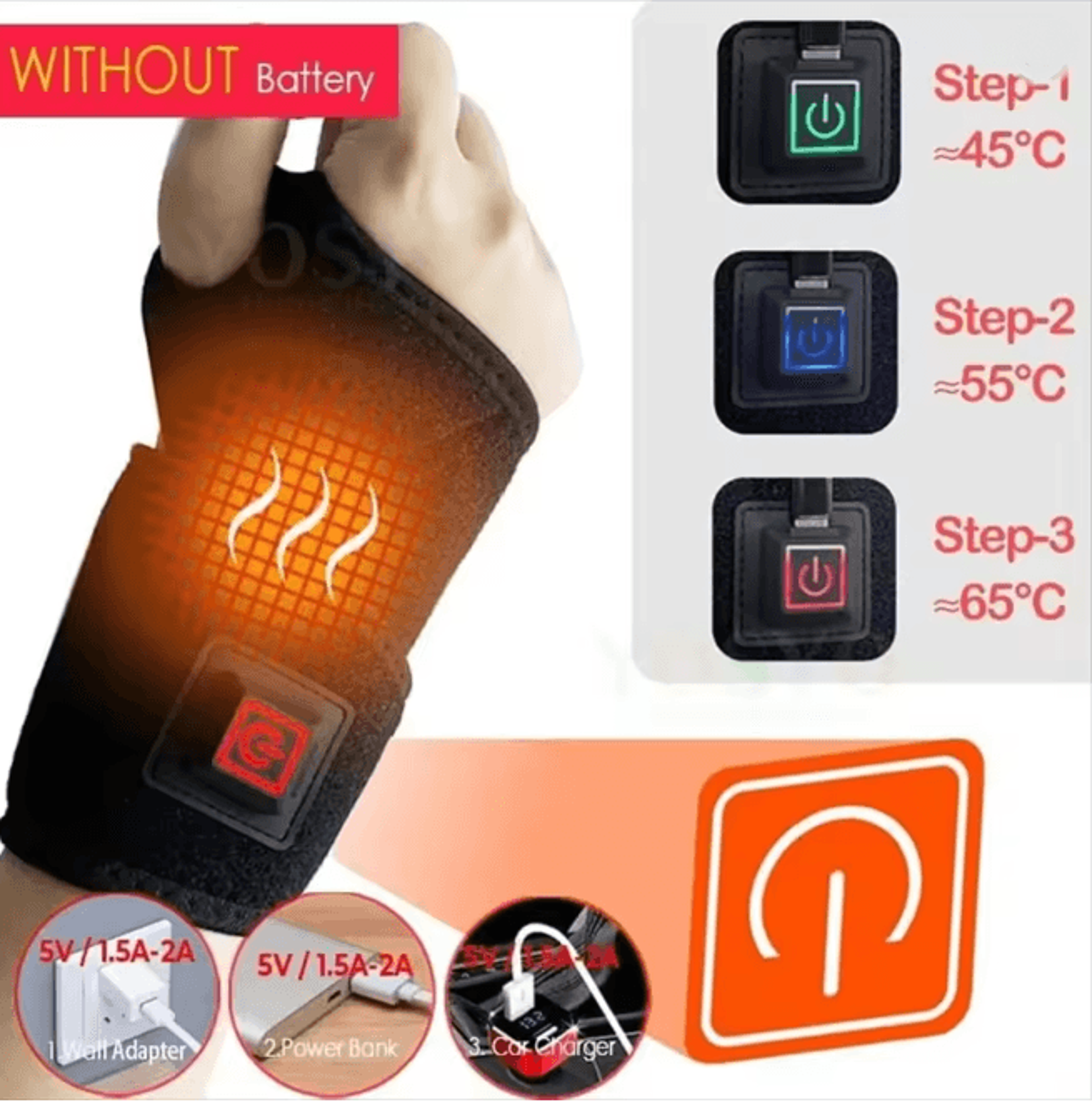HeatFlex Electric Wrist Brace Heated Wrist Support for Pain Relief