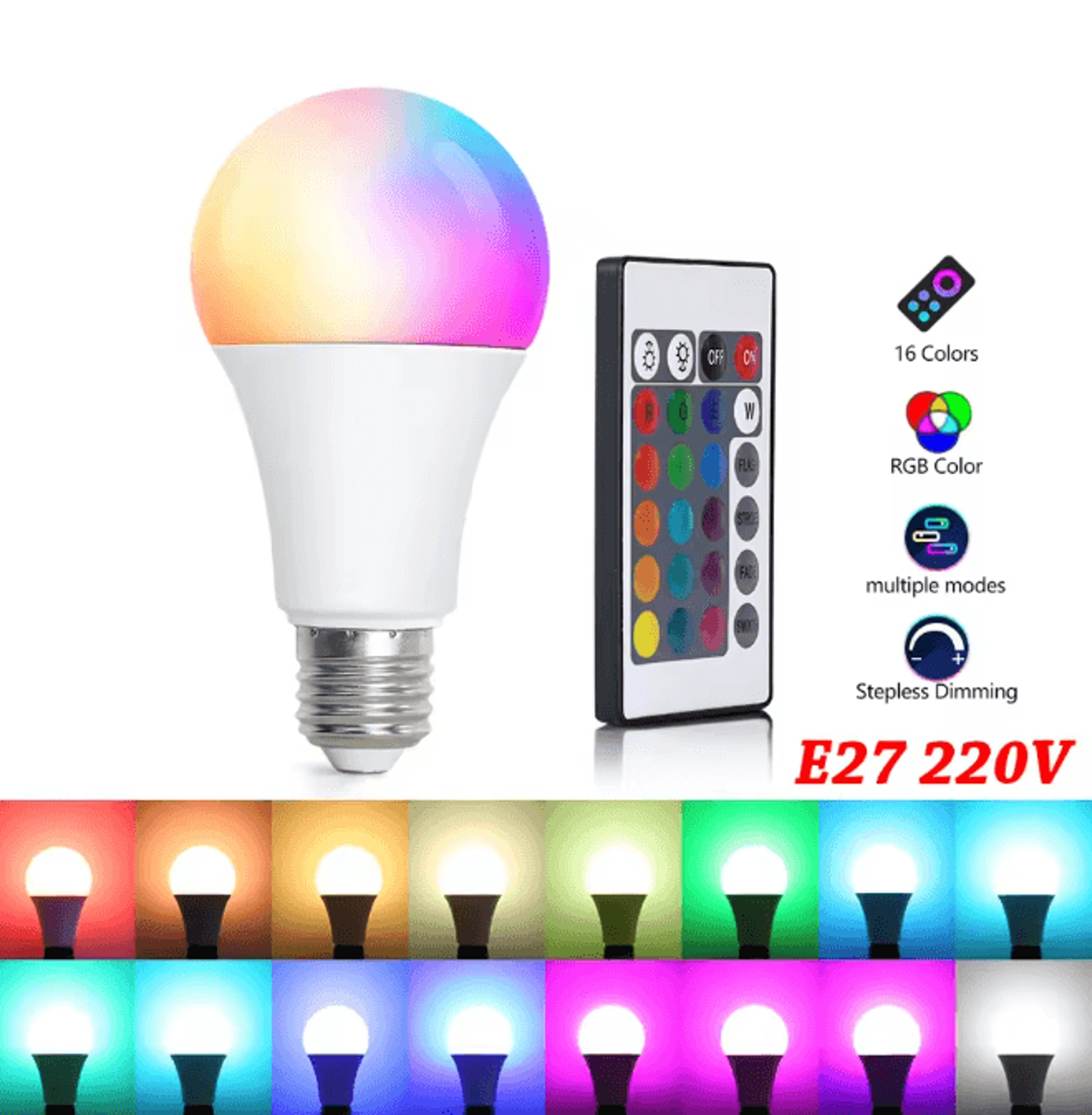 coloraura rgb led light bulb 16 color dimmable e27 smart bulb with remote