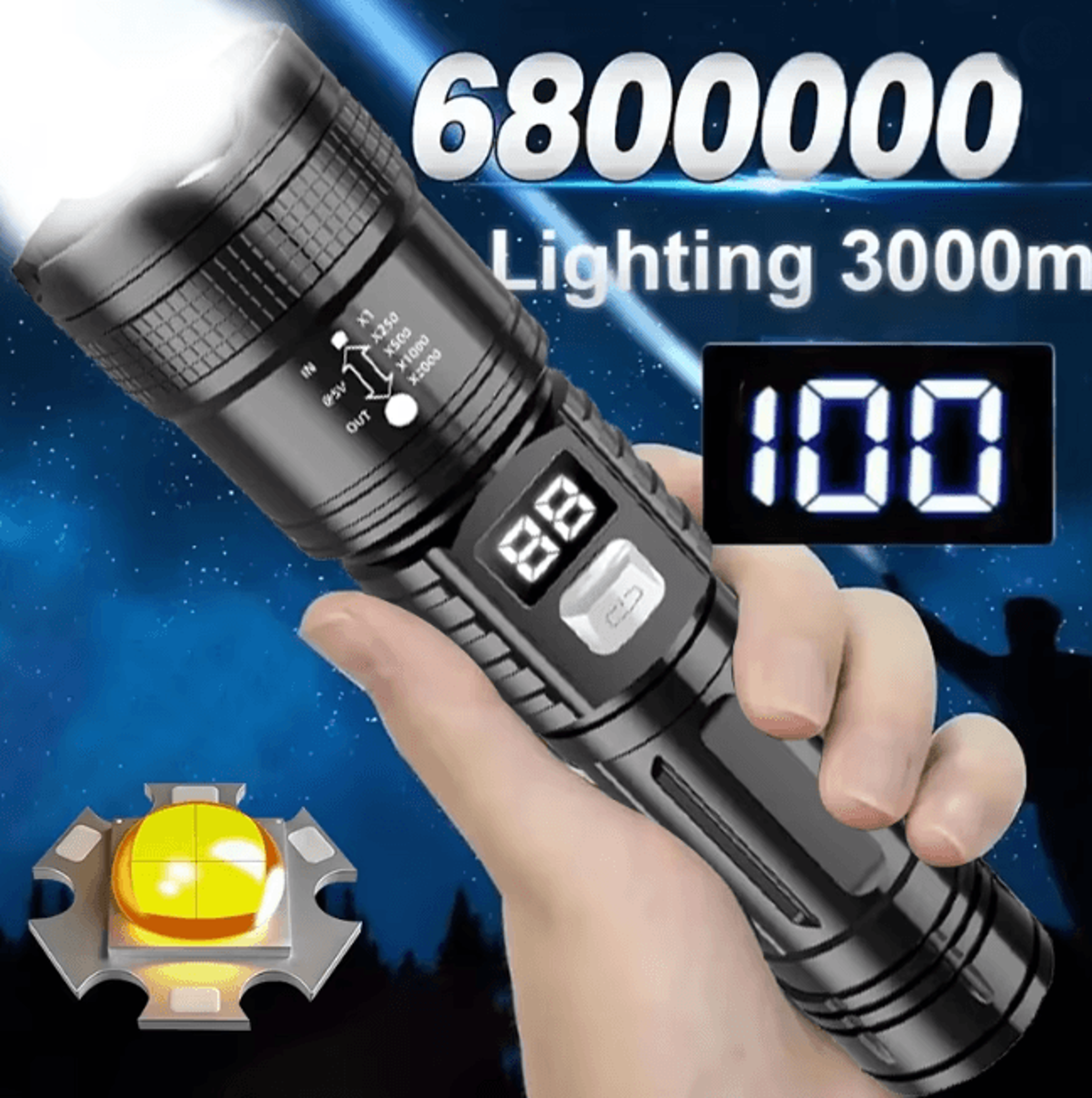 high power led flashlight usb rechargeable emergency torch for camping and outdoor use