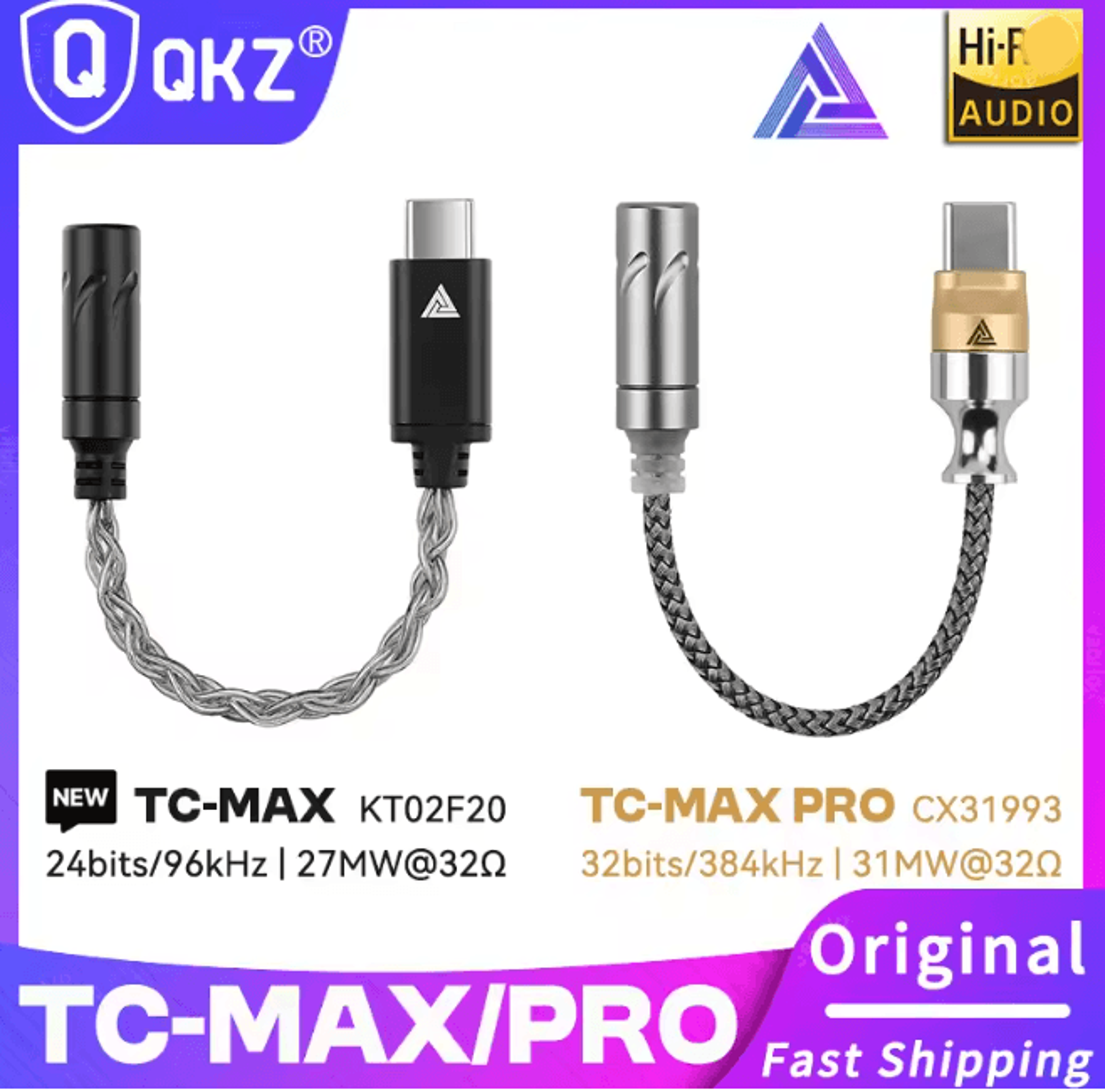qkz tc max pro usb type c to 3.5mm dac headphone amplifier for hifi audio