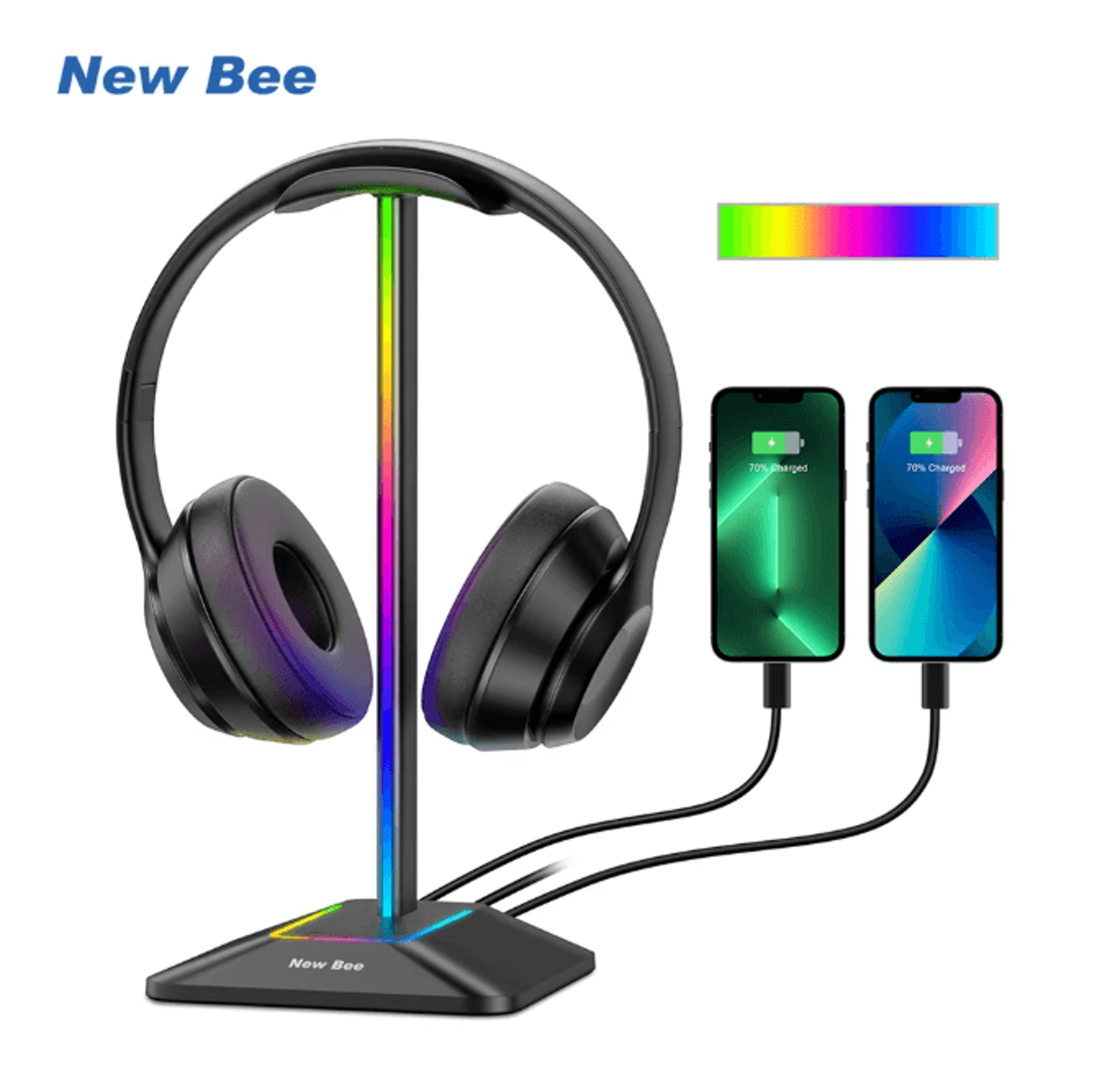 new bee z8 rgb gaming headset stand with usb ports desk headphone holder