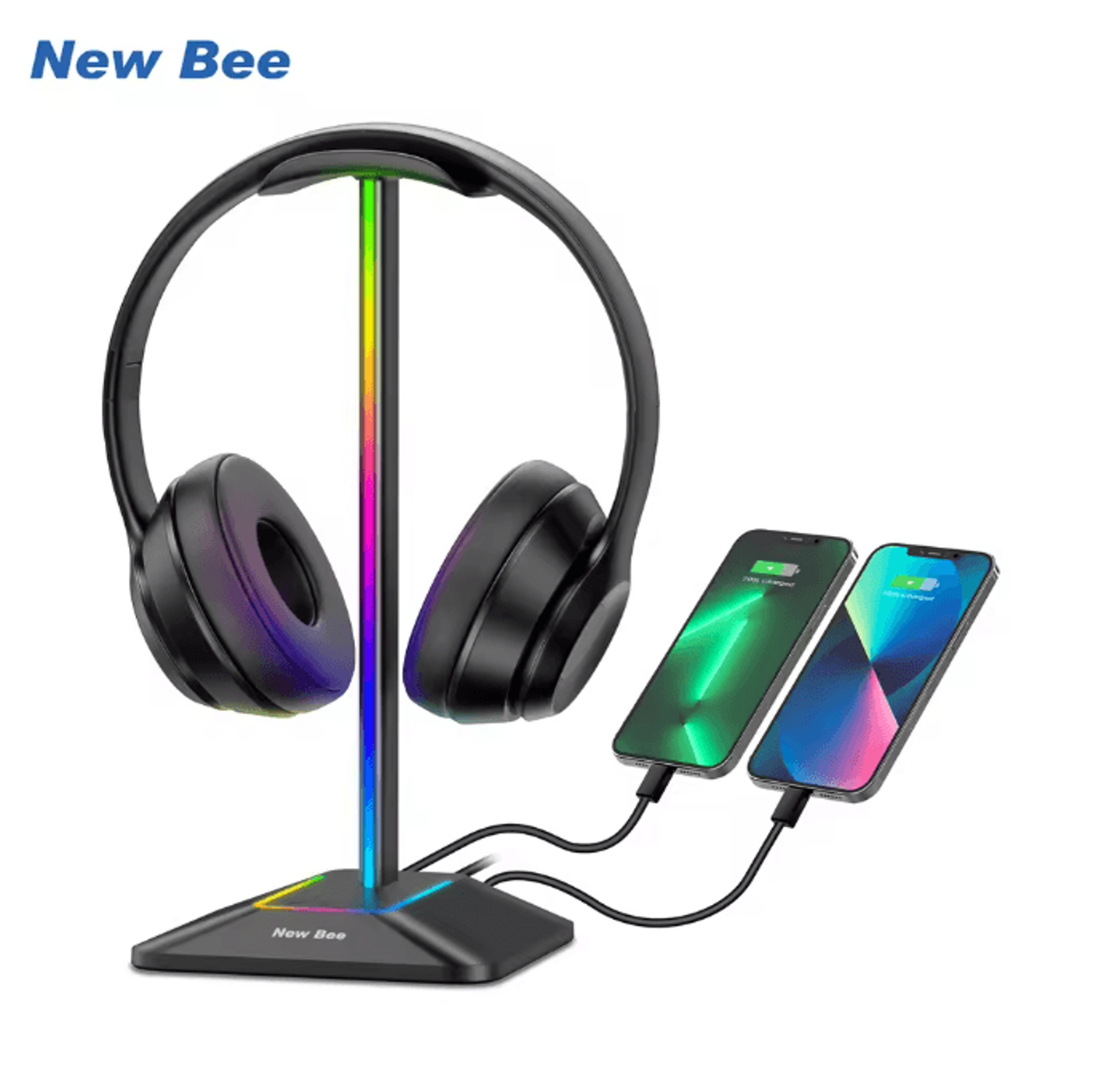 new bee z8 rgb gaming headset stand with usb ports, desk headphone holder