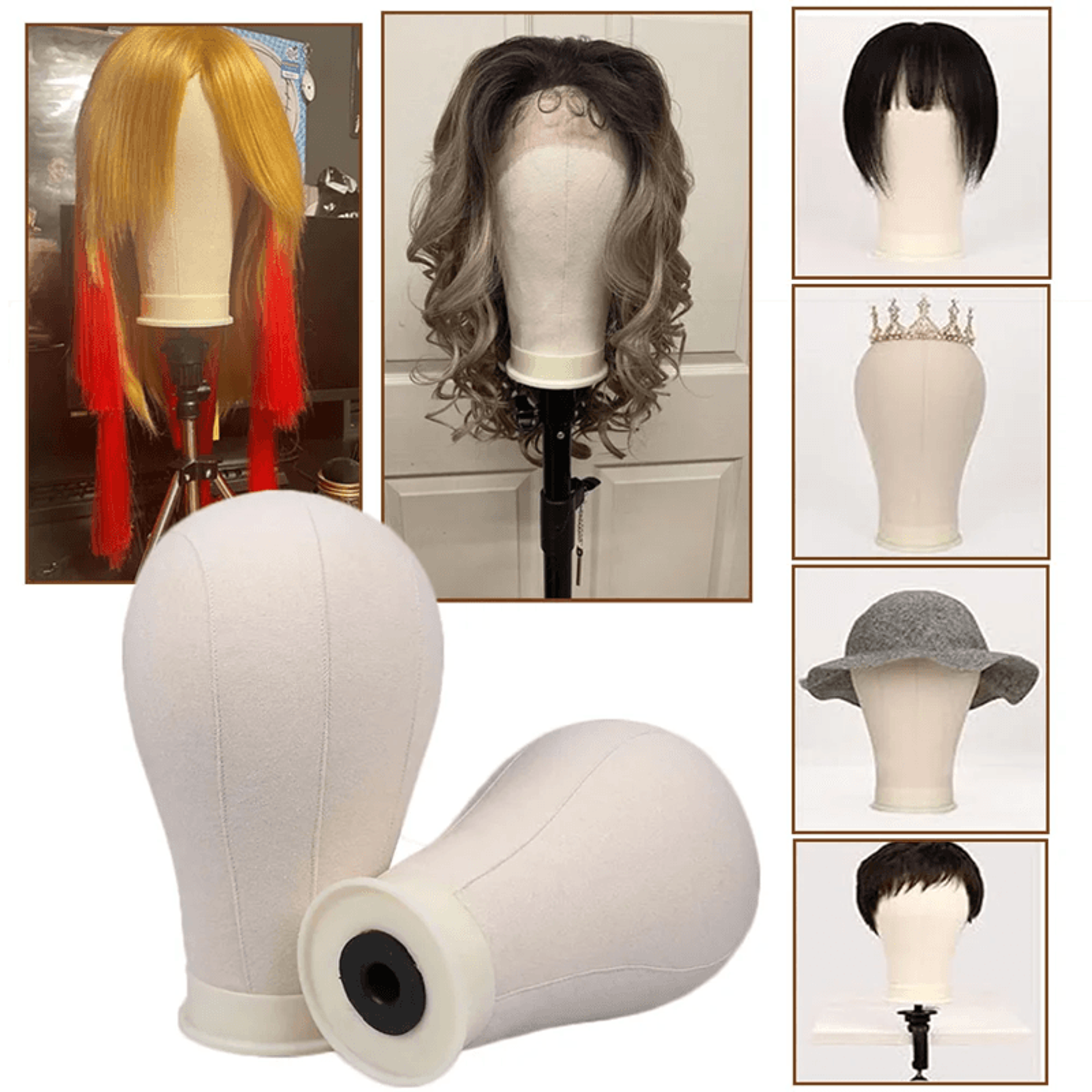 Canvas Wig Head Mannequin with Stand for Wig Making and Display