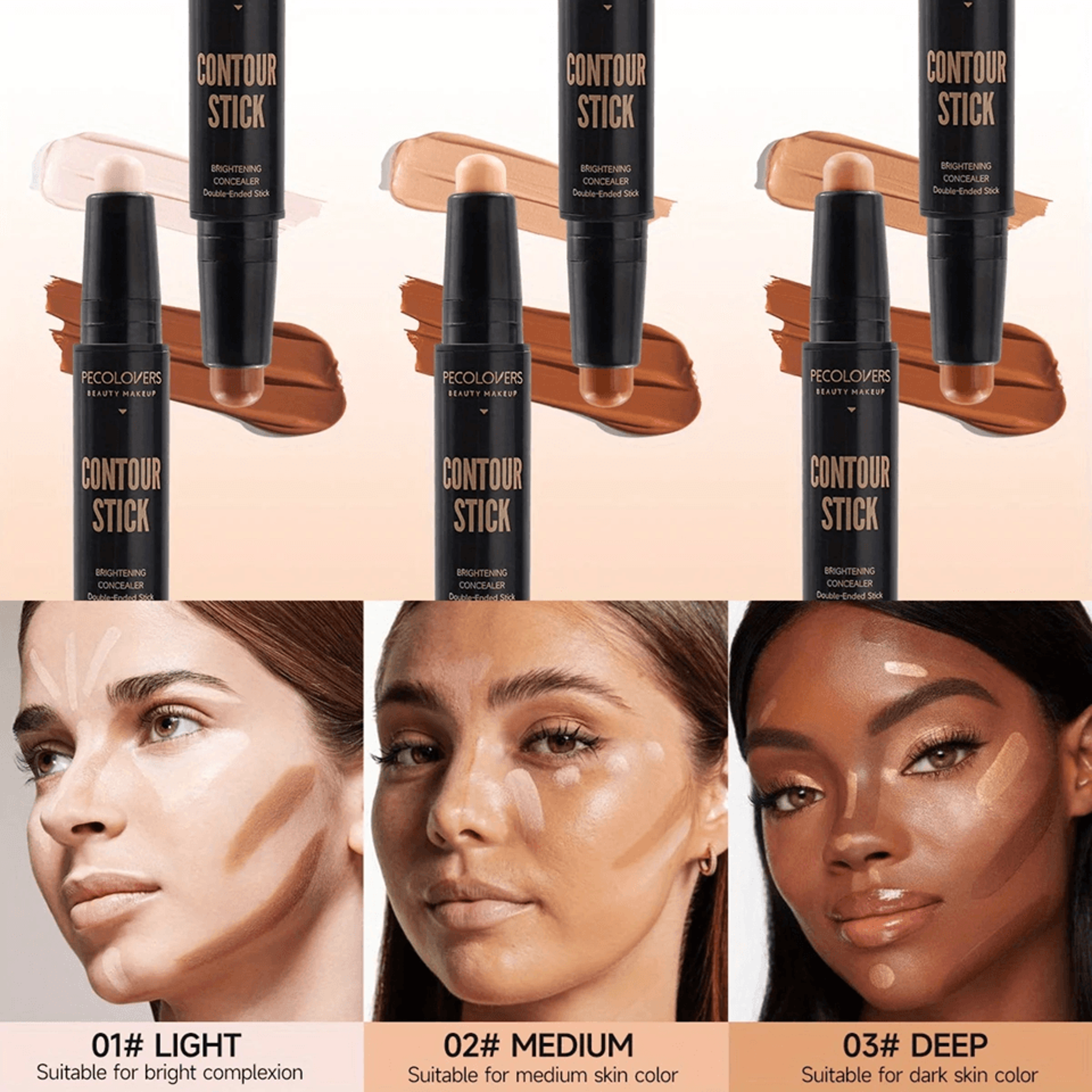 Double Head Contour Stick with Concealer and Highlighter for Face Sculpting