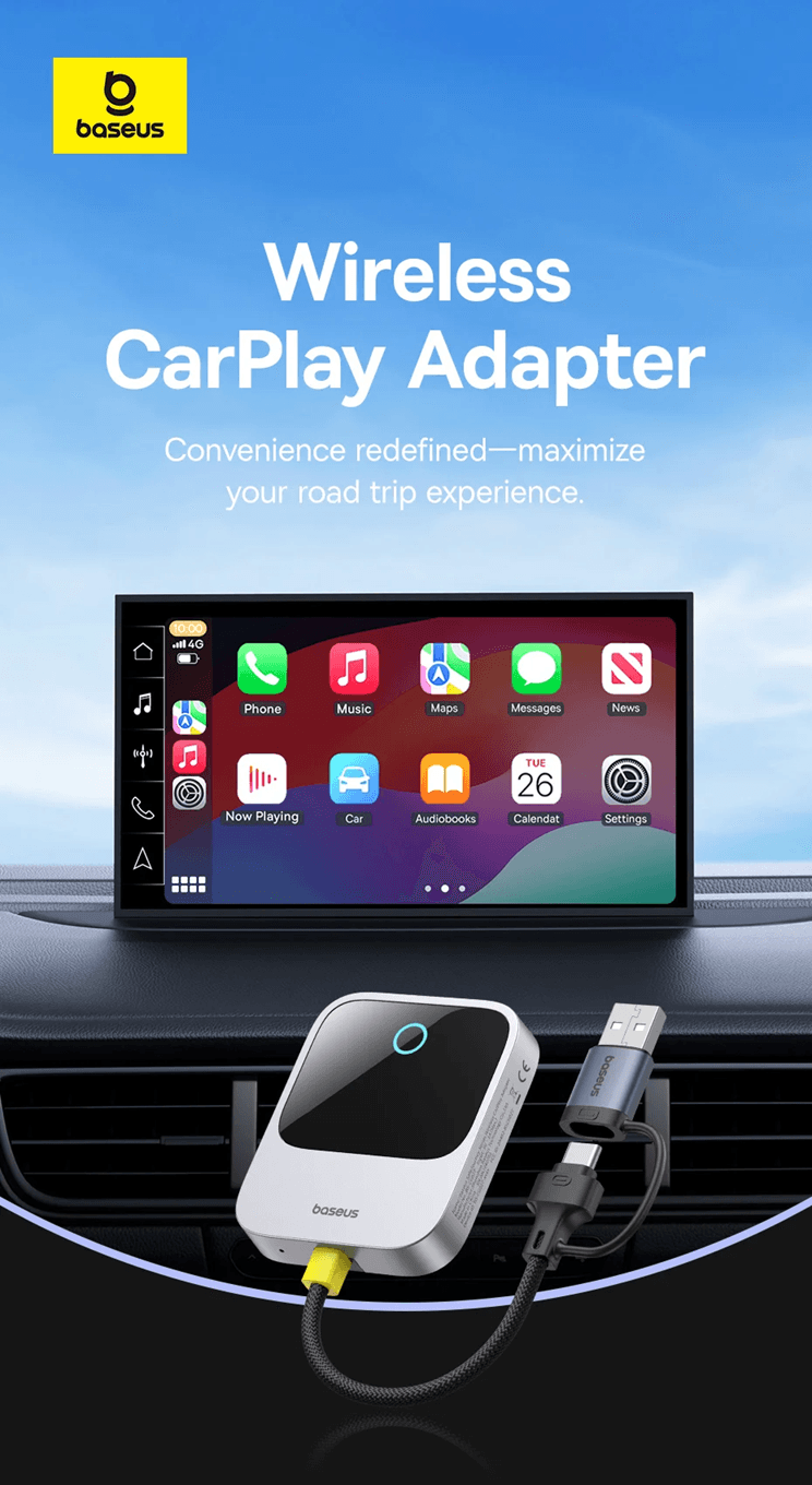 baseus wireless carplay adapter wired to wireless smart car system