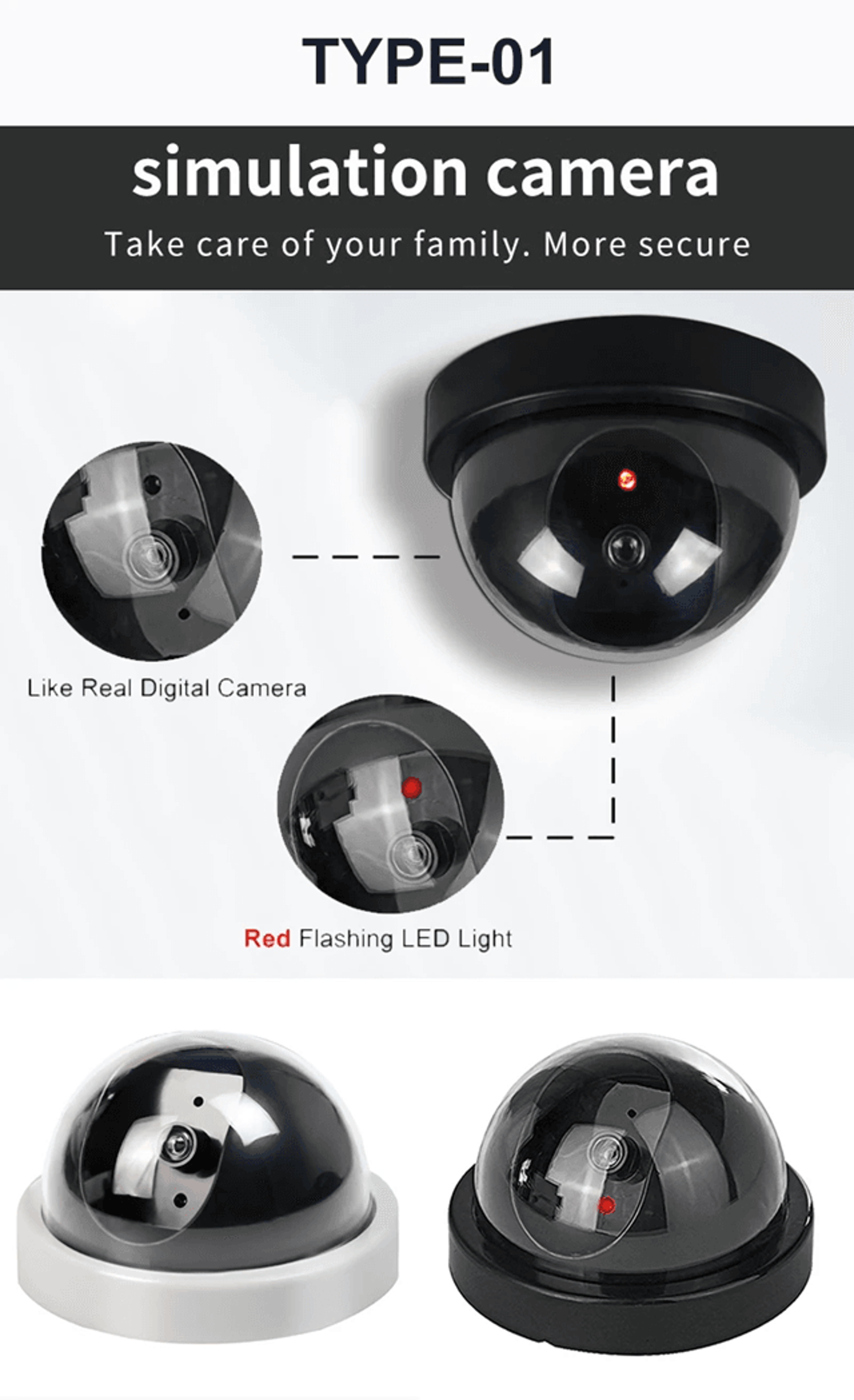 dummy security camera with led light fake dome camera for indoor and outdoor use